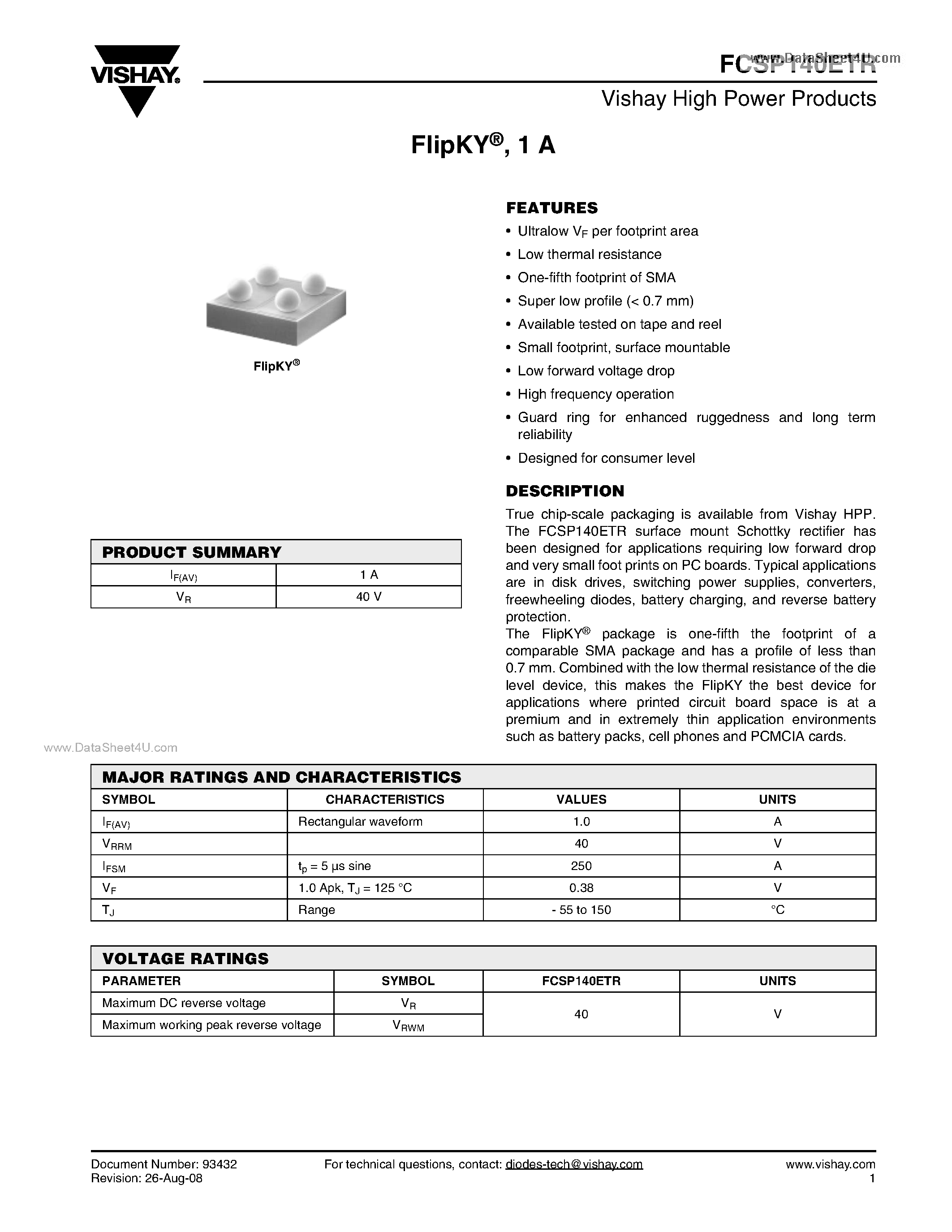 Datasheet FCSP140ETR page 1 Datasheet FCSP140ETR - Chip Scale Package Schottky Barrier Rectifier page 1
