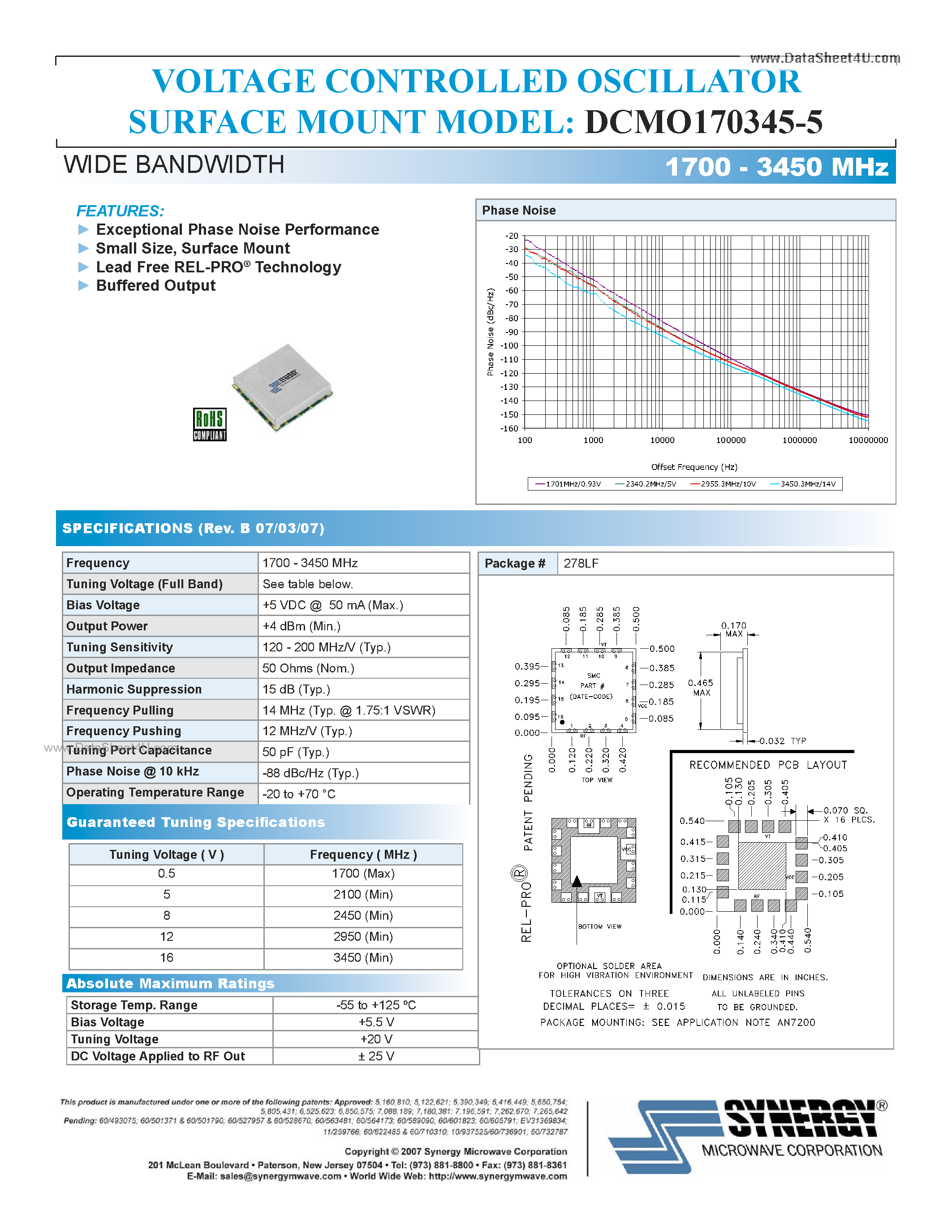 Datasheet DCMO170345-5 - VOLTAGE CONTROLLED OSCILLATOR page 1