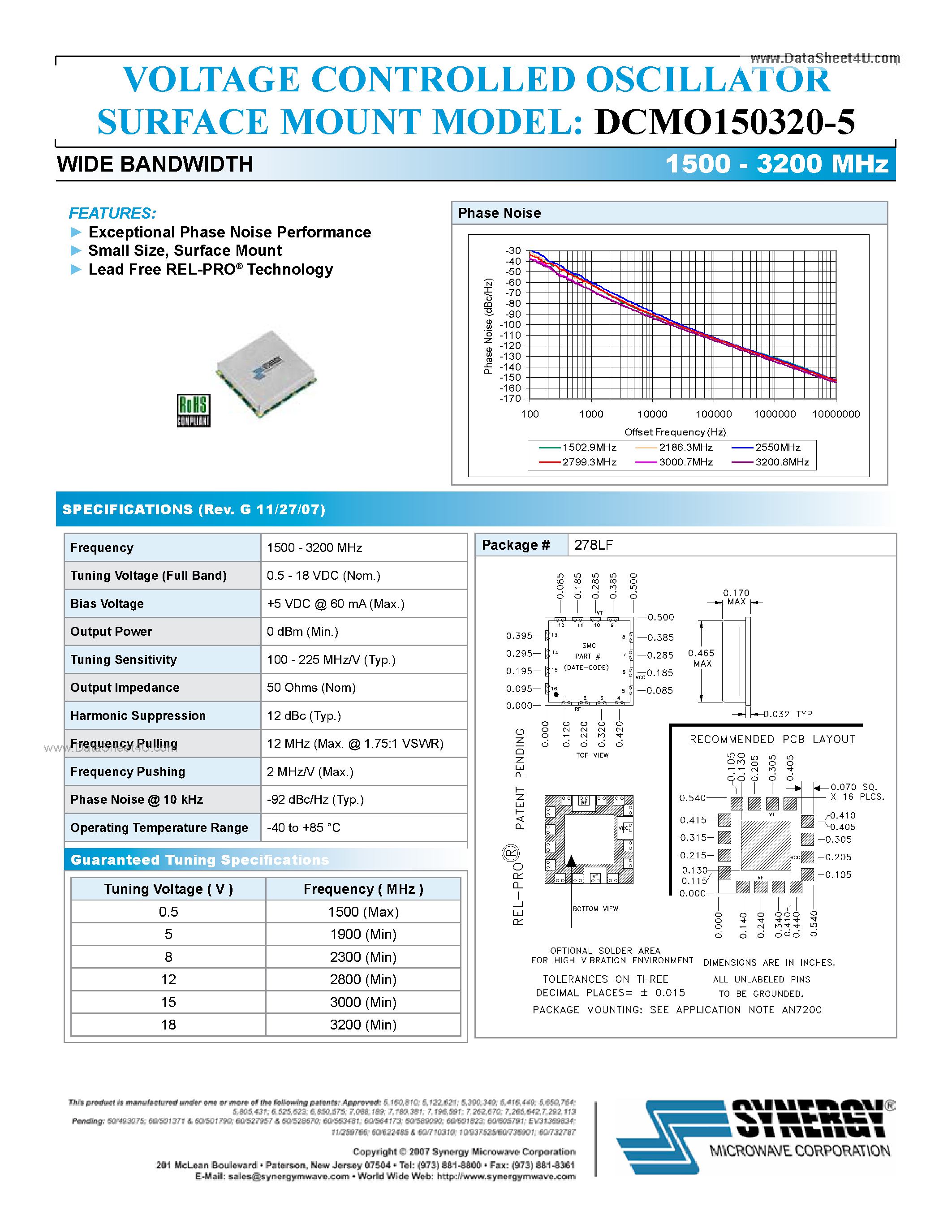 Datasheet DCMO150320-5 - VOLTAGE CONTROLLED OSCILLATOR page 1