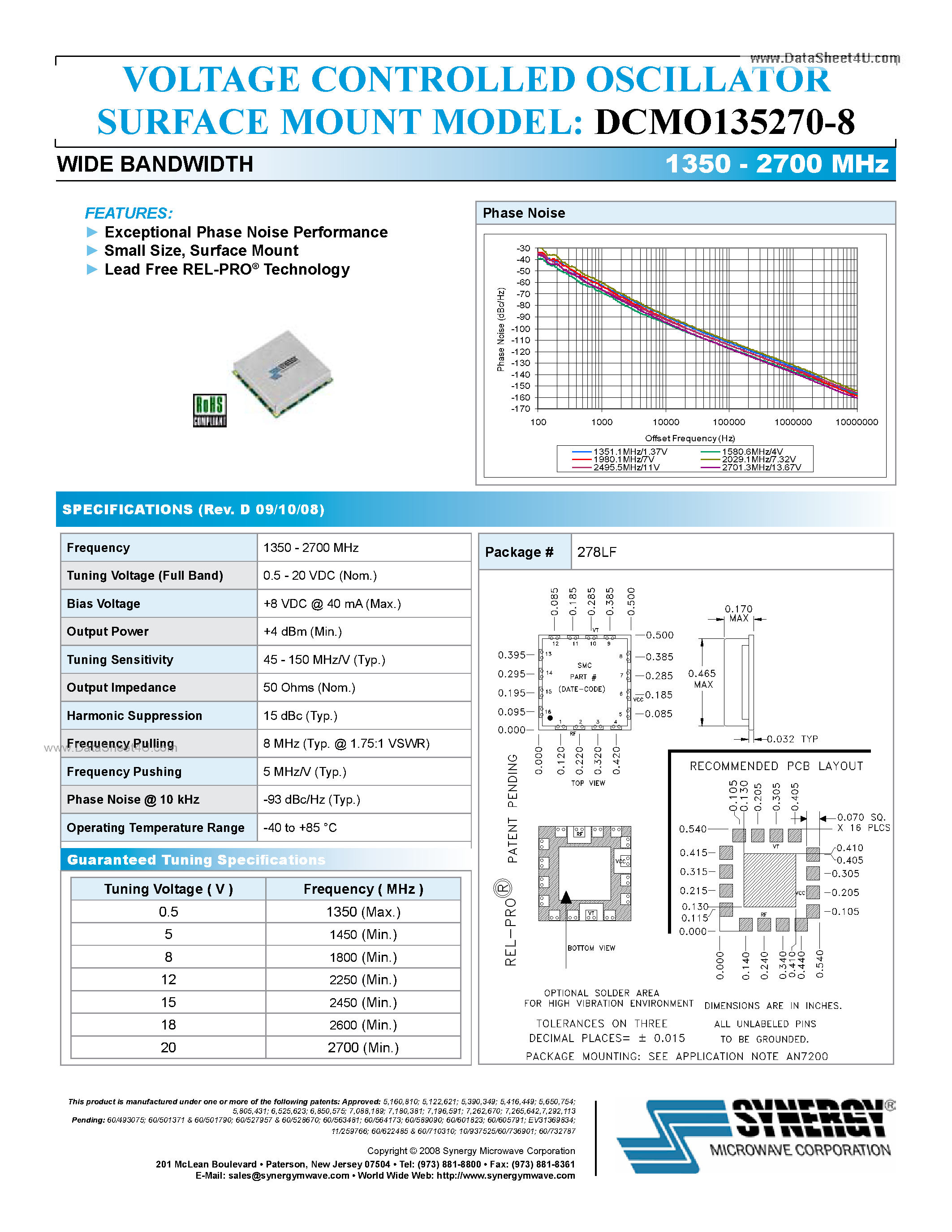 Datasheet DCMO135270-8 - VOLTAGE CONTROLLED OSCILLATOR page 1