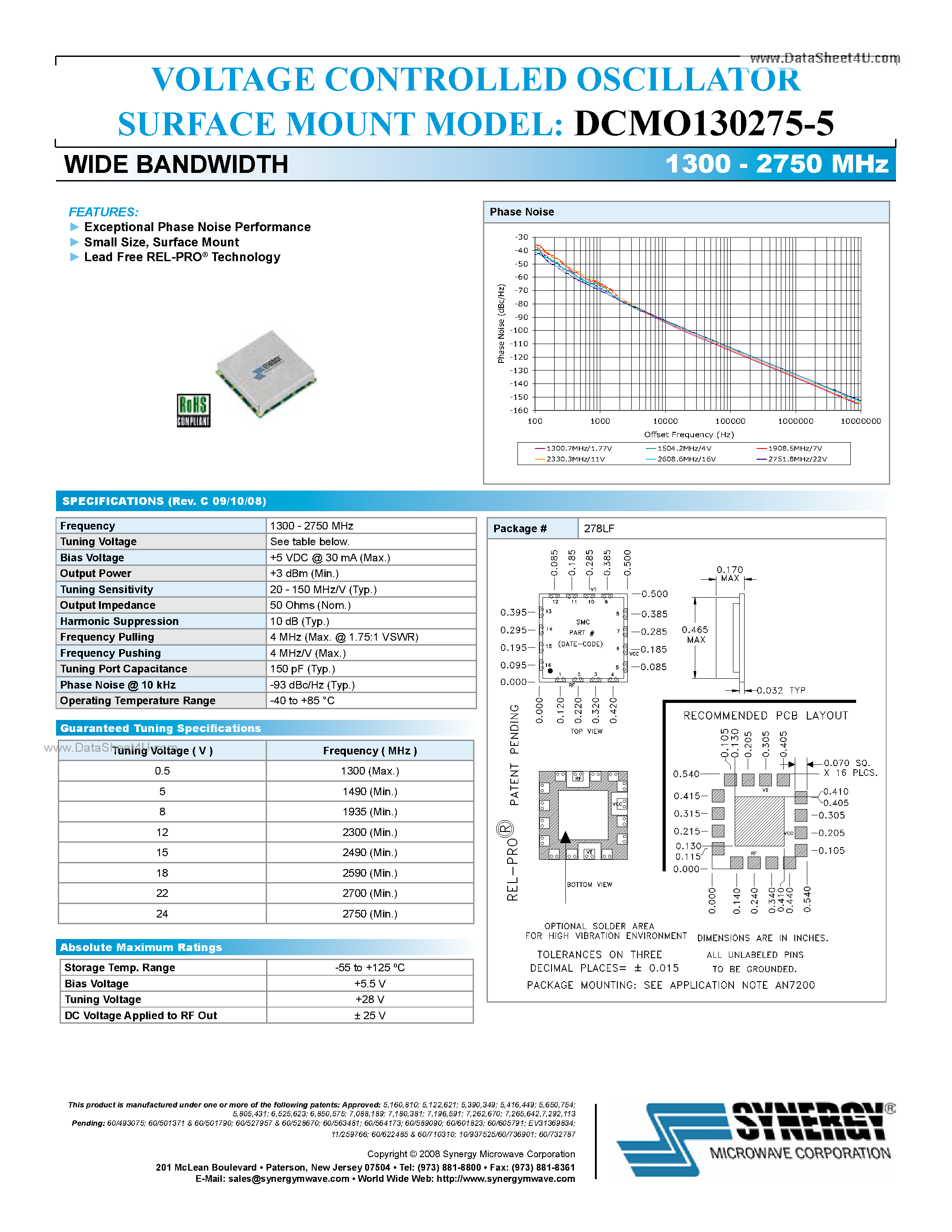 Datasheet DCMO130275-5 - VOLTAGE CONTROLLED OSCILLATOR page 1