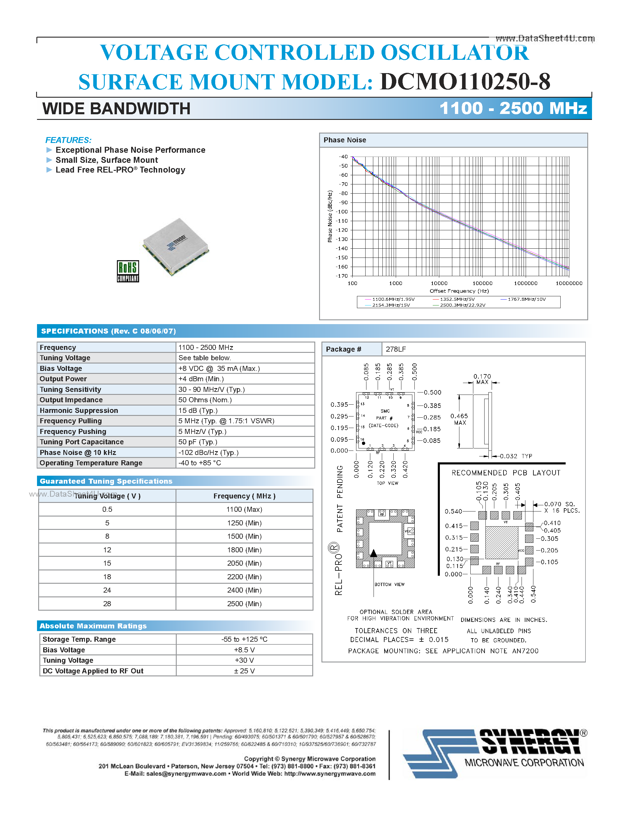 Datasheet DCMO110250-8 - VOLTAGE CONTROLLED OSCILLATOR page 1