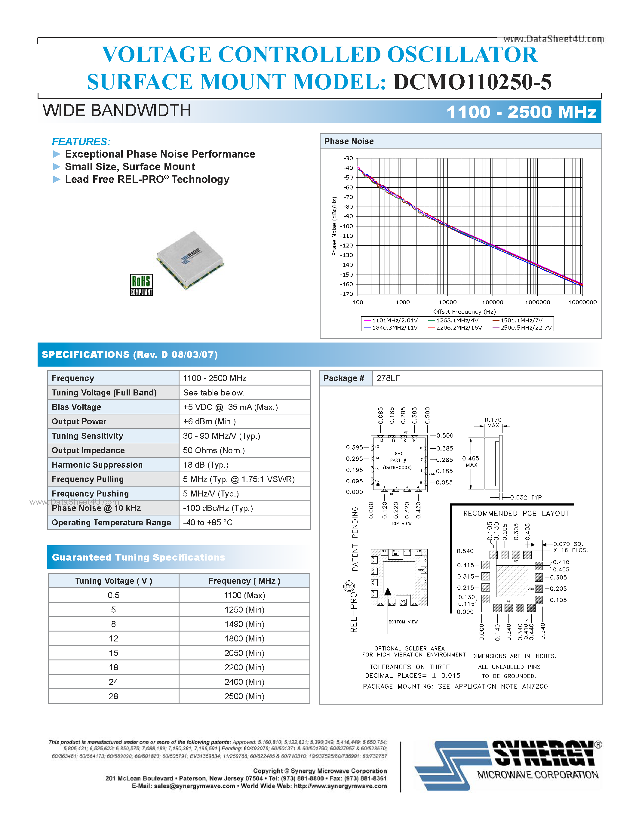 Datasheet DCMO110250-5 - VOLTAGE CONTROLLED OSCILLATOR page 1