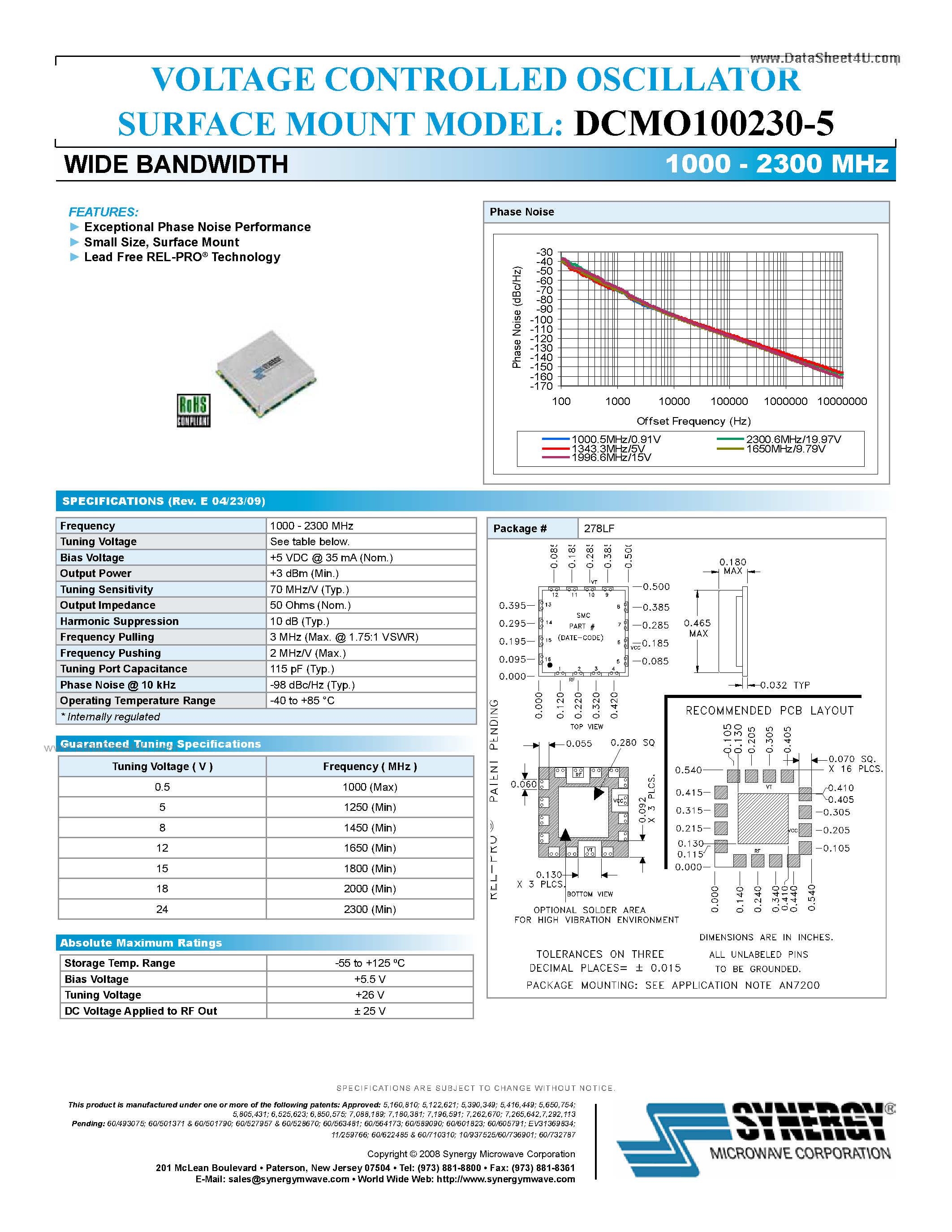 Datasheet DCMO100230-5 - VOLTAGE CONTROLLED OSCILLATOR page 1
