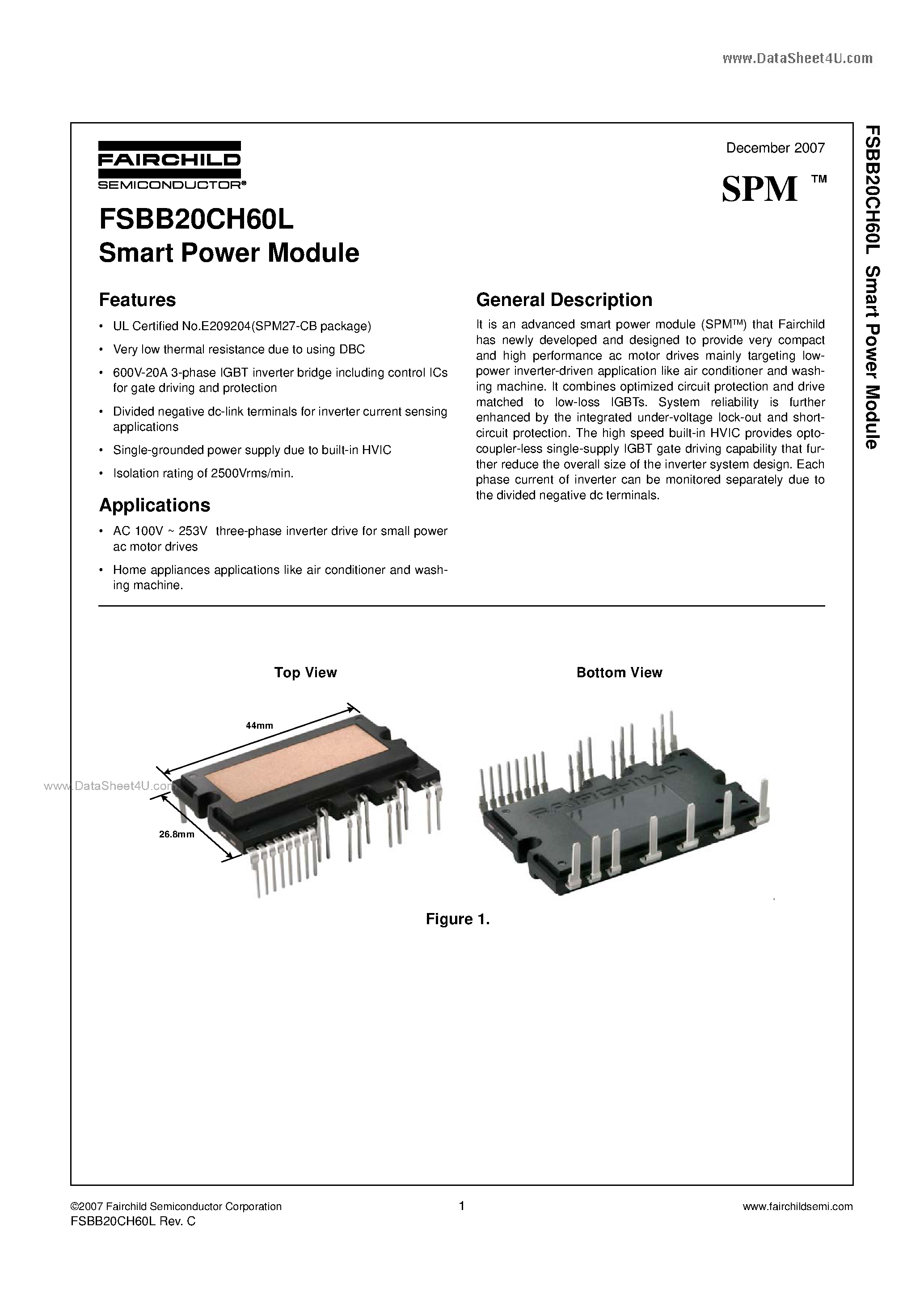 Даташит FSBB20CH60L - Smart Power Module страница 1
