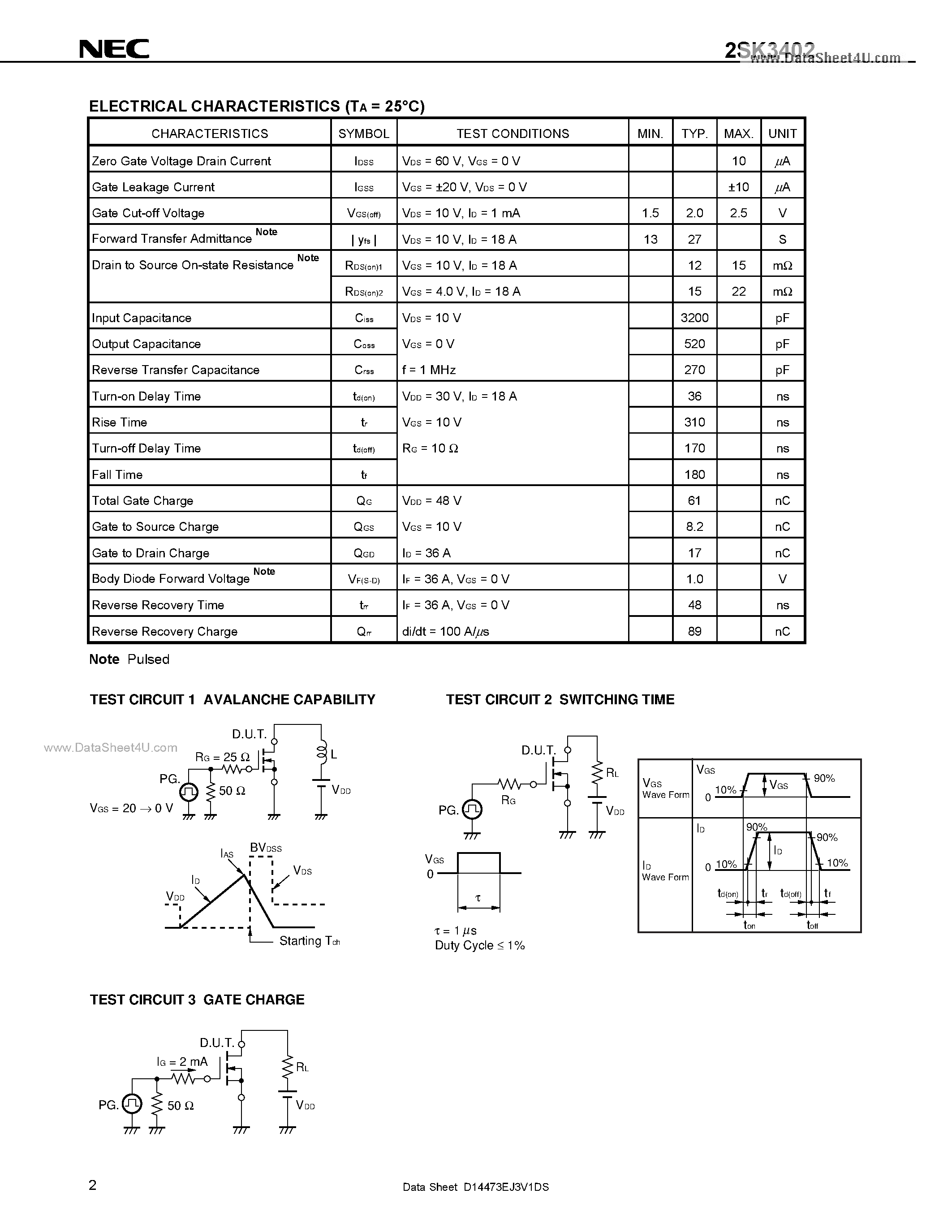 Datasheet 2SK3402 - SWITCHING N-CHANNEL POWER MOSFET page 2