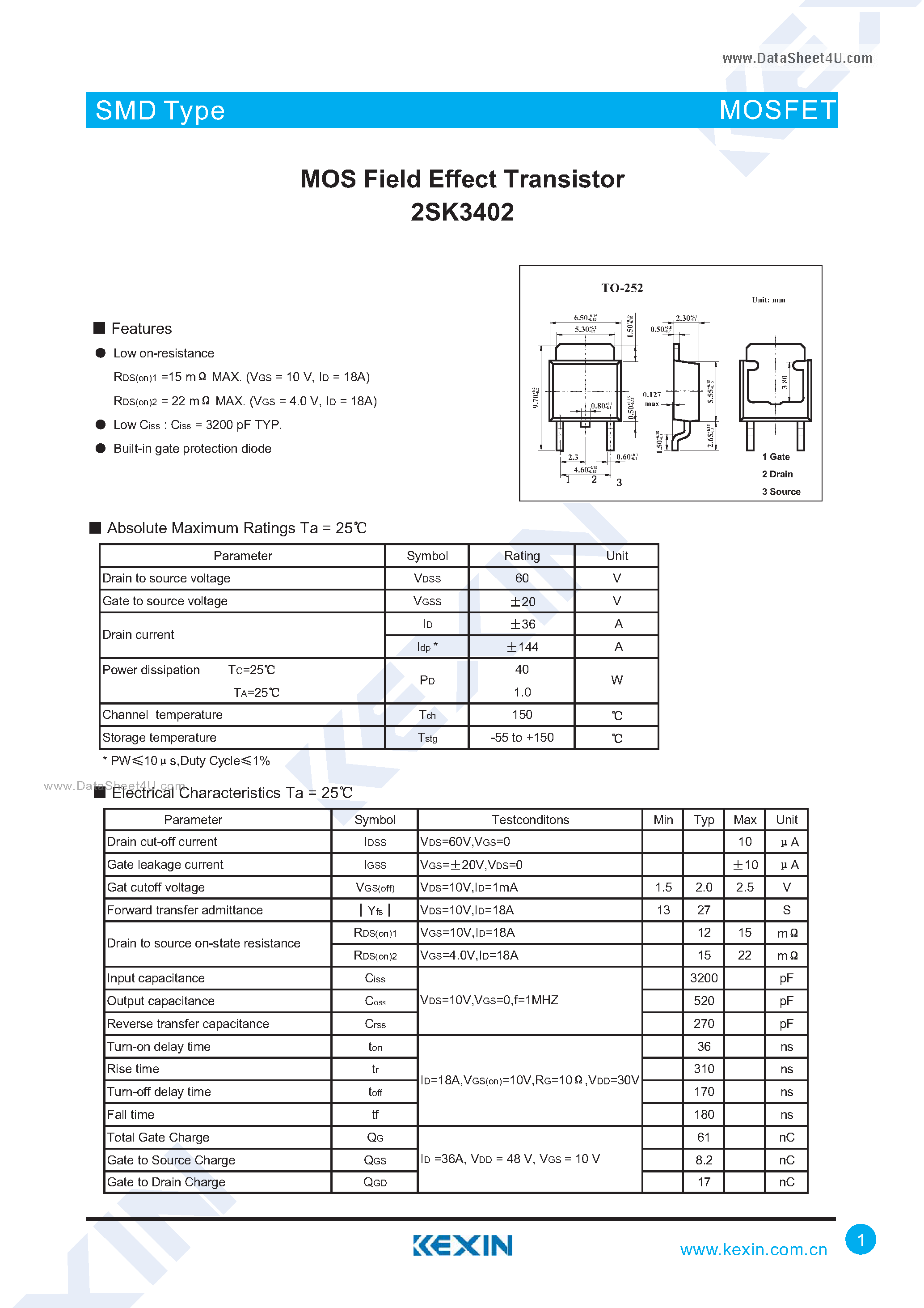 Даташит 2SK3402 - MOS Field Effect Transistor страница 1