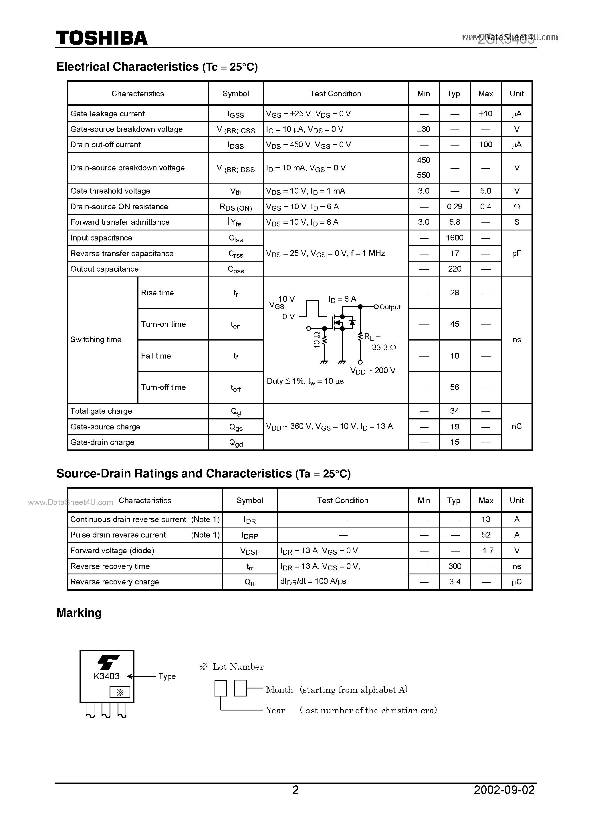 Datasheet 2SK3403 - Field Effect Transistor Silicon N Channel MOS Type page 2