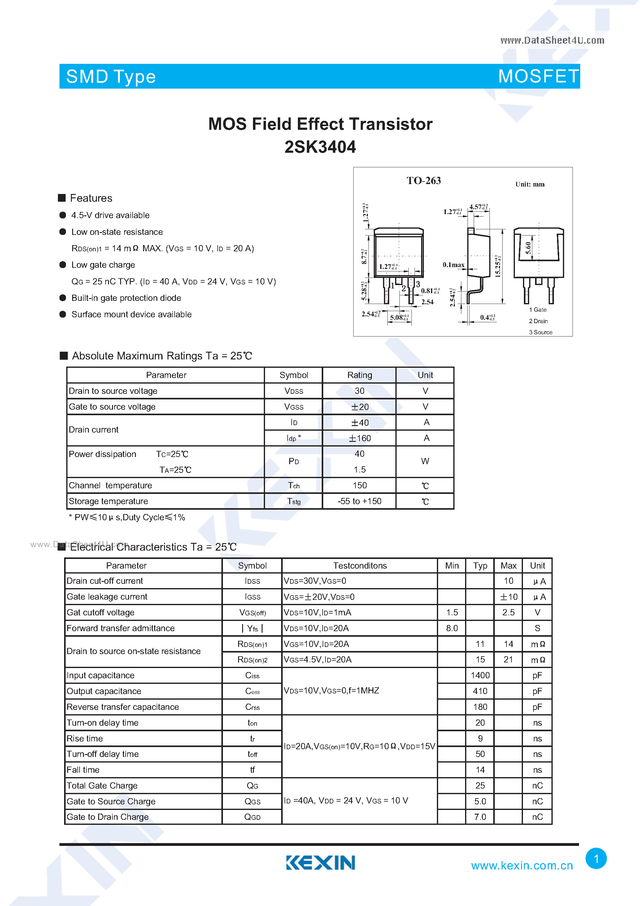 Даташит 2SK3404 - MOS Field Effect Transistor страница 1