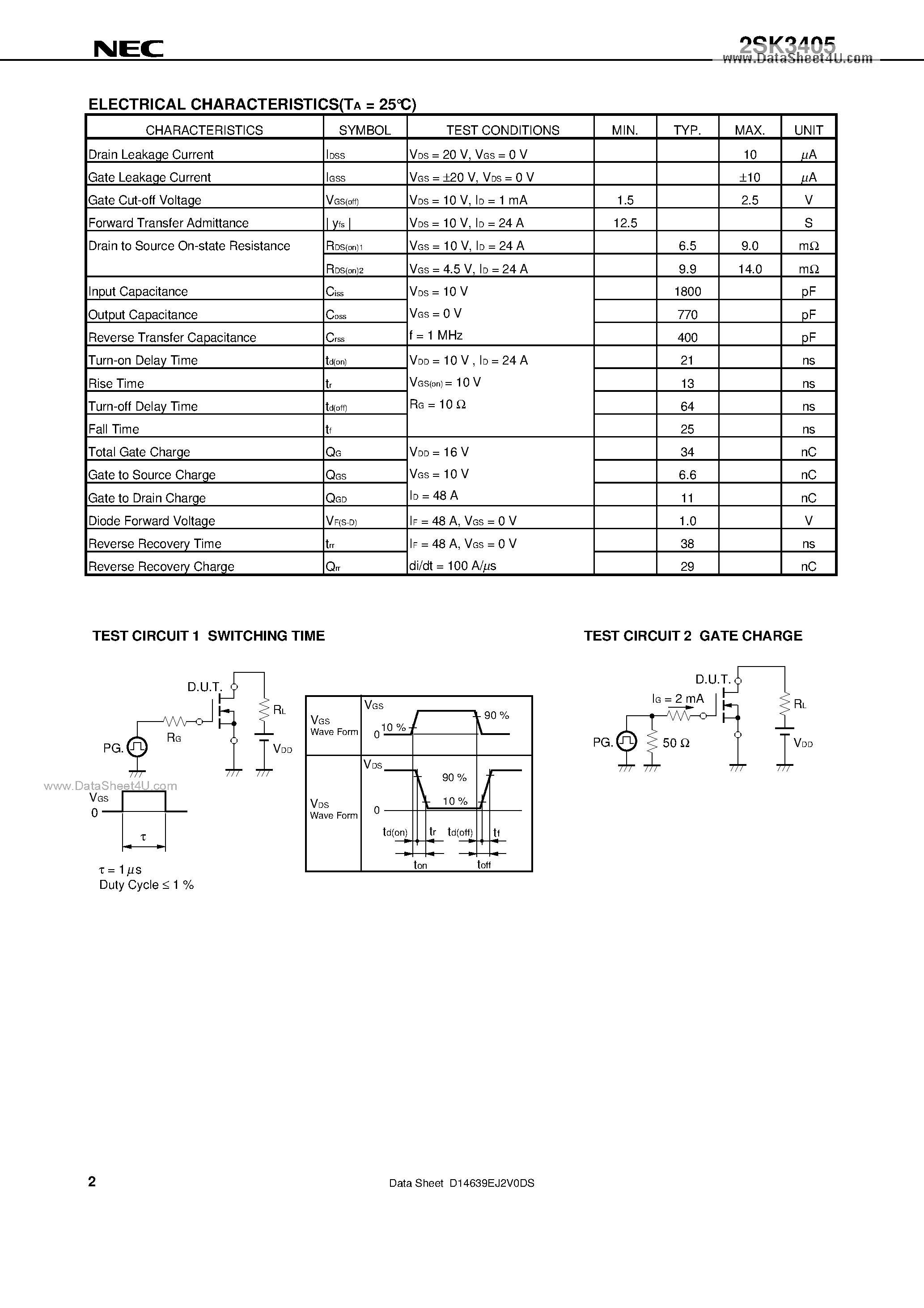 Datasheet 2SK3405 - SWITCHING N-CHANNEL POWER MOSFET INDUSTRIAL USE page 2