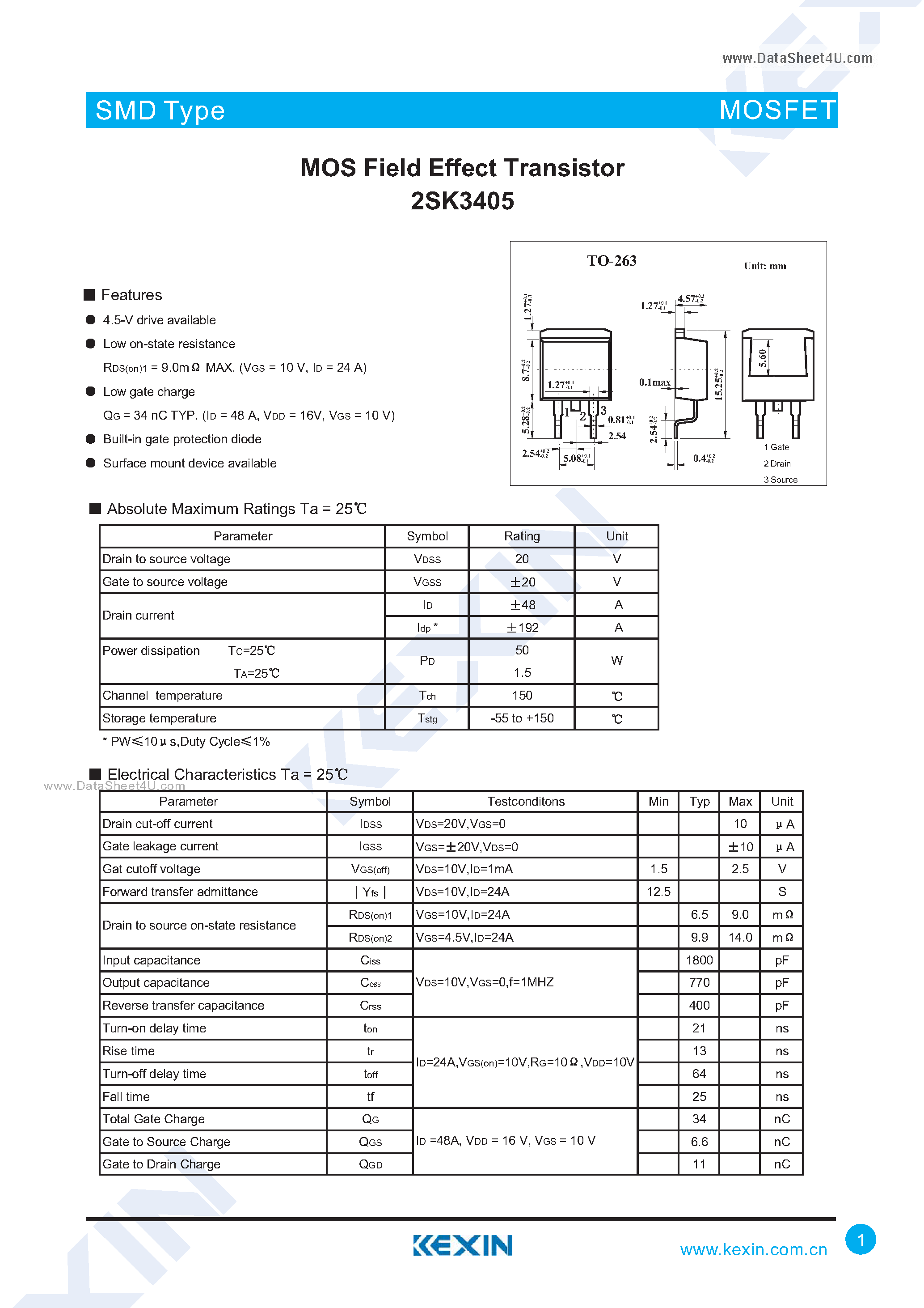 Даташит 2SK3405 - MOS Field Effect Transistor страница 1