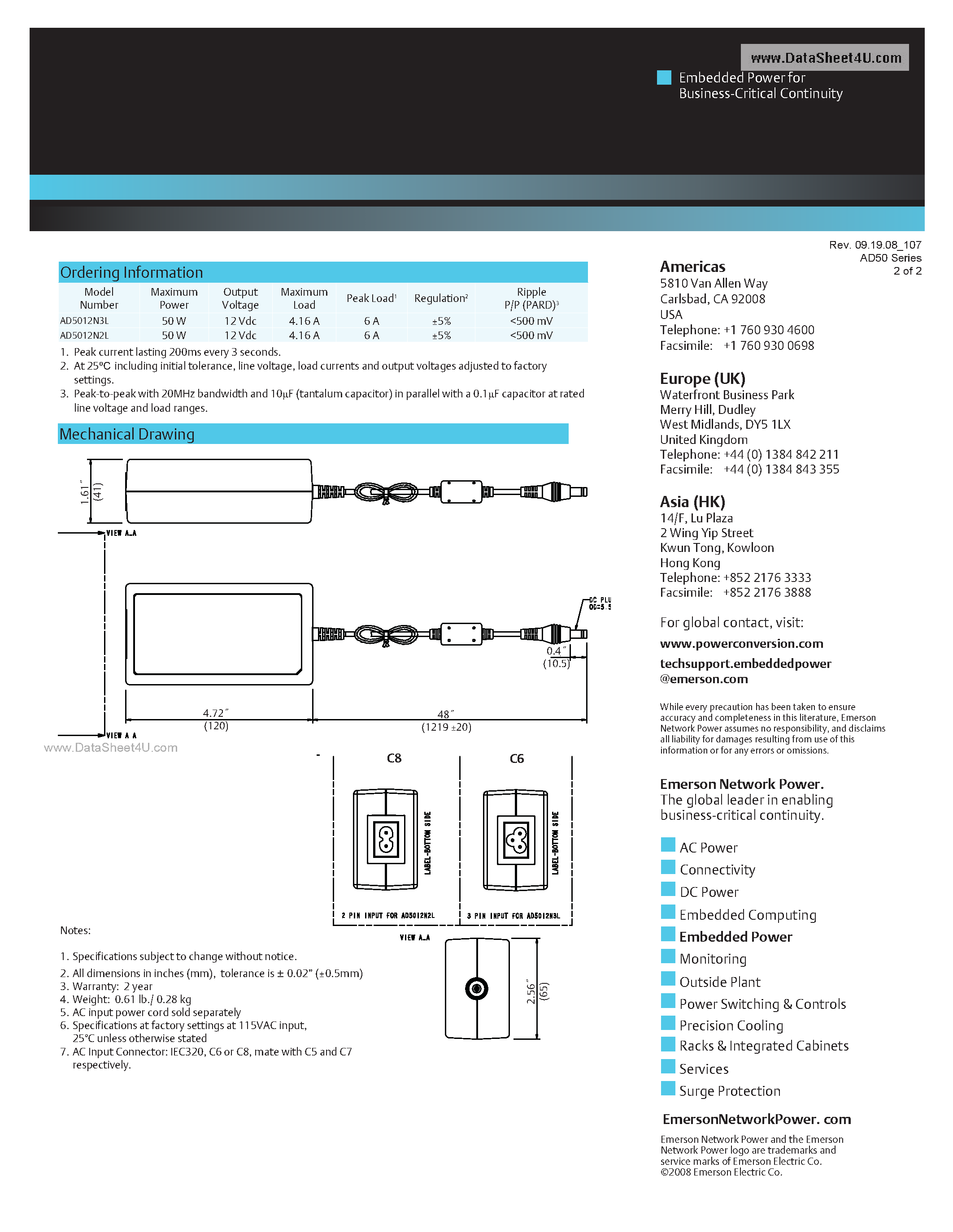 Даташит на микросхему AD5012N3L страница 2 Даташит AD5012N3L - AC-DC / External Freestanding Adapter страница 2