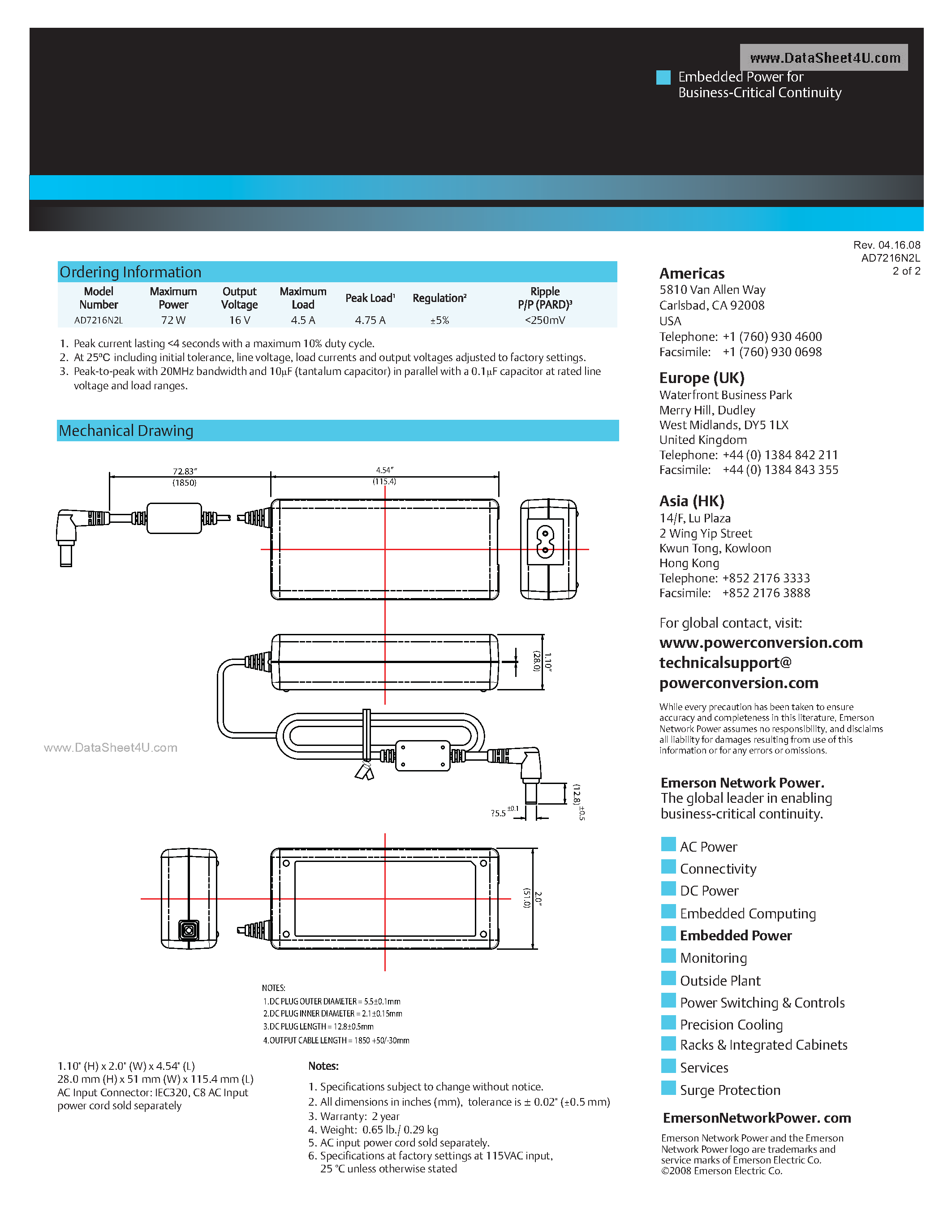 Даташит AD7216N2L - AC-DC / External Freestanding Adapter страница 2