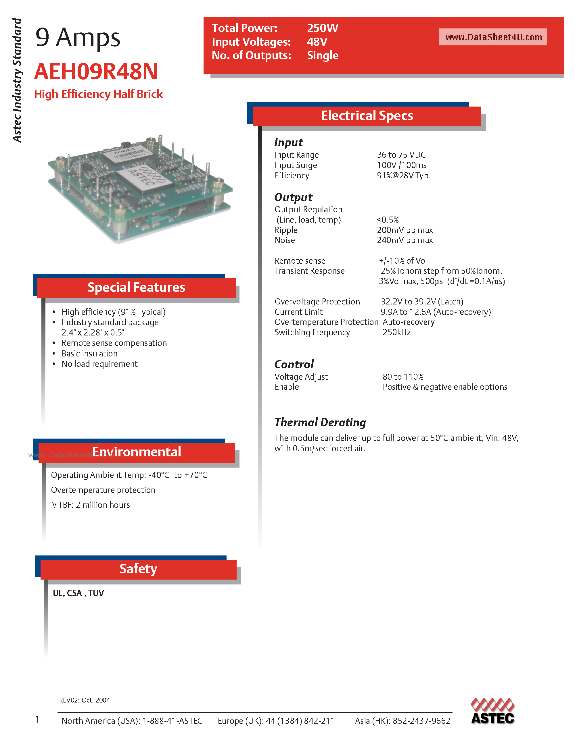 Даташит на микросхему AEH09R48 страница 1 Даташит AEH09R48 - DC-DC / Industry Standard Isolated Half Brick страница 1