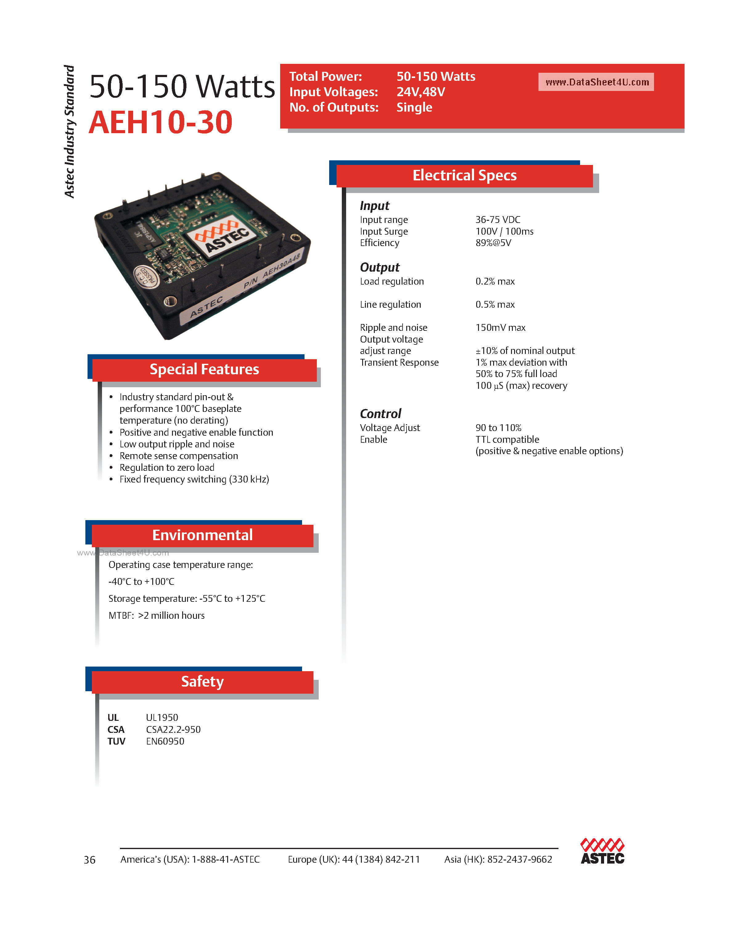 Даташит на микросхему AEH10A48N страница 1 Даташит AEH10A48N - DC-DC / Industry Standard Isolated Half Brick страница 1