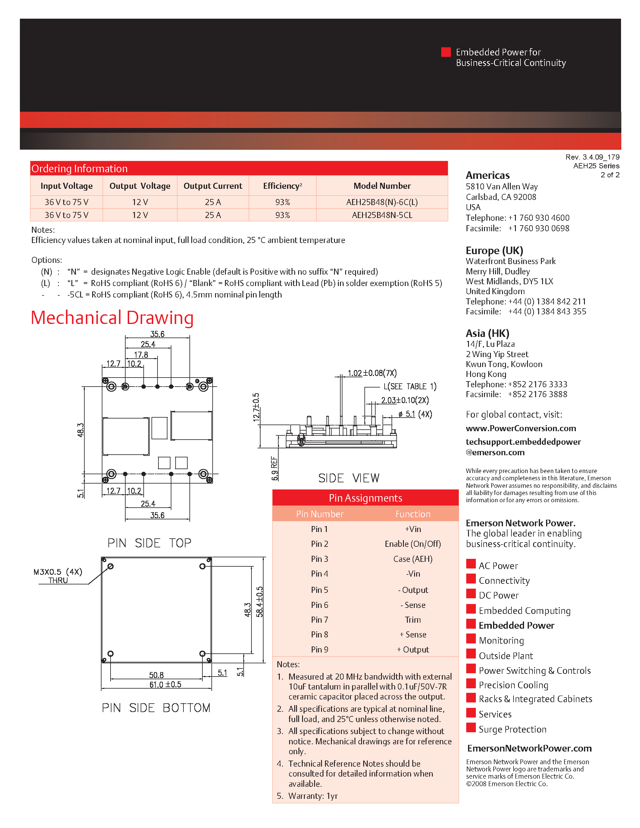 Datasheet AEH25B48N-6 page 2 Datasheet AEH25B48N-6 - DC-DC / Industry Standard Isolated Half Brick page 2