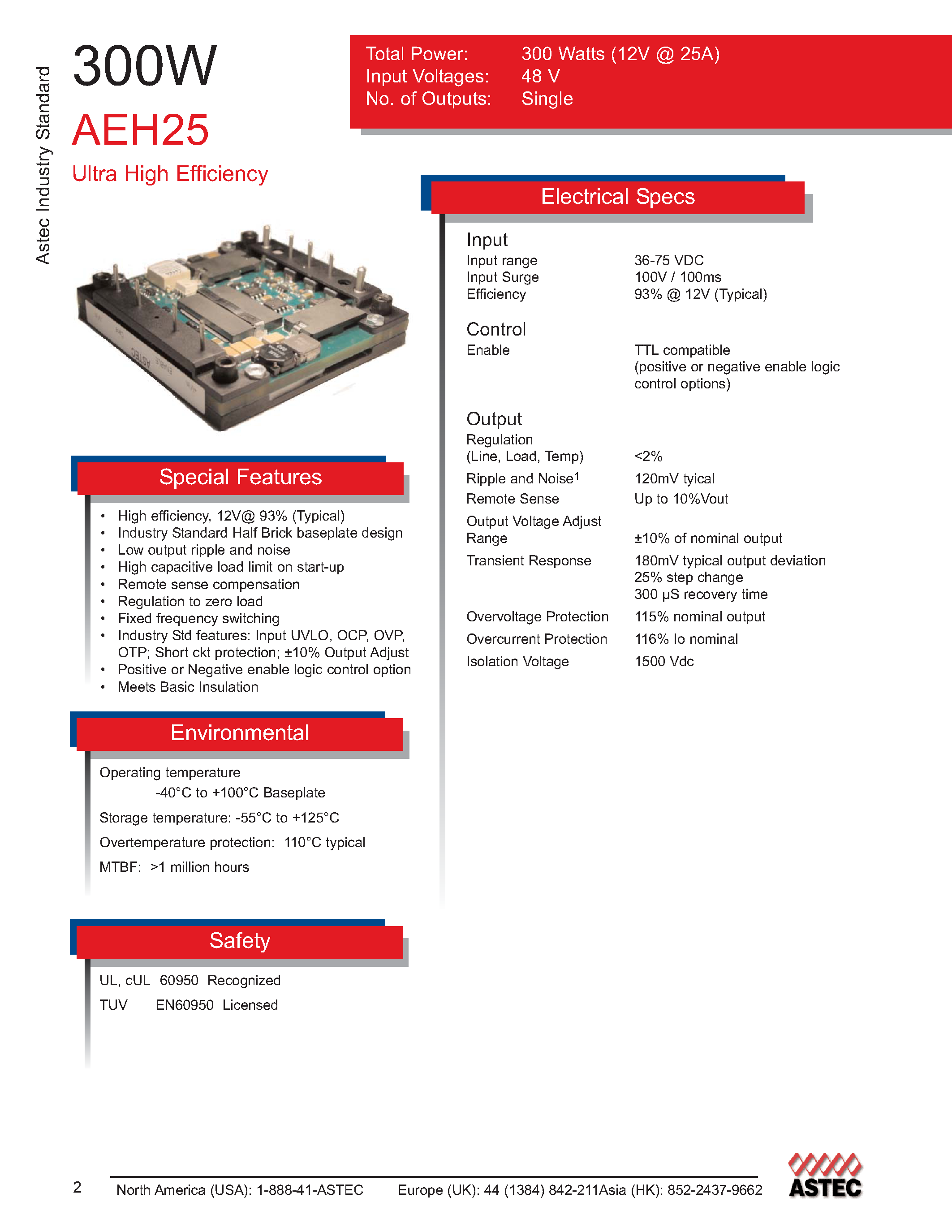 Datasheet AEH25B48N-L - DC-DC / Industry Standard Isolated Half Brick page 1