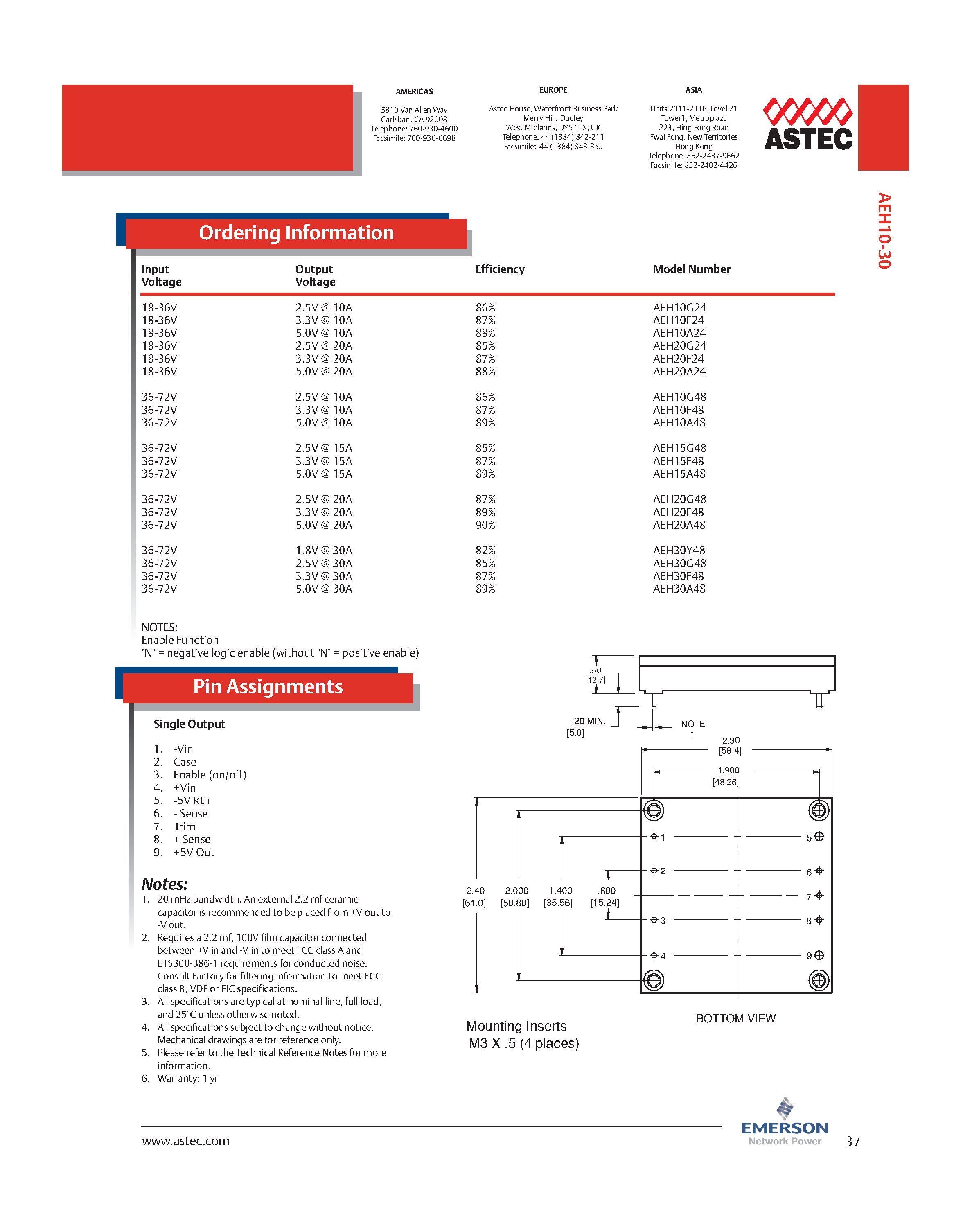 Datasheet AEH30B48N-L page 2 Datasheet AEH30B48N-L - DC-DC / Industry Standard Isolated Half Brick page 2