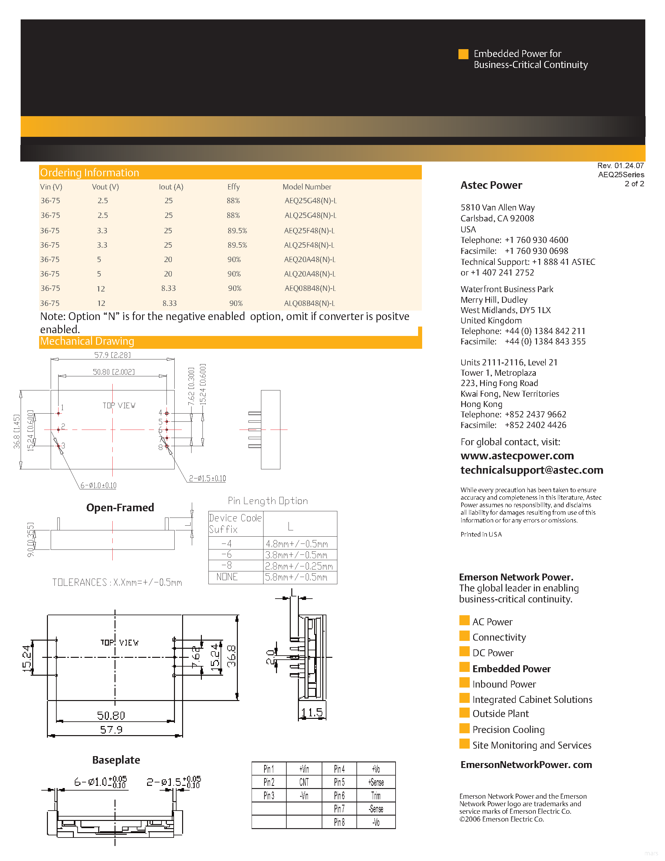 Даташит AEQ08B48N - DC-DC / Industry Standard Isolated Quarter Brick страница 2