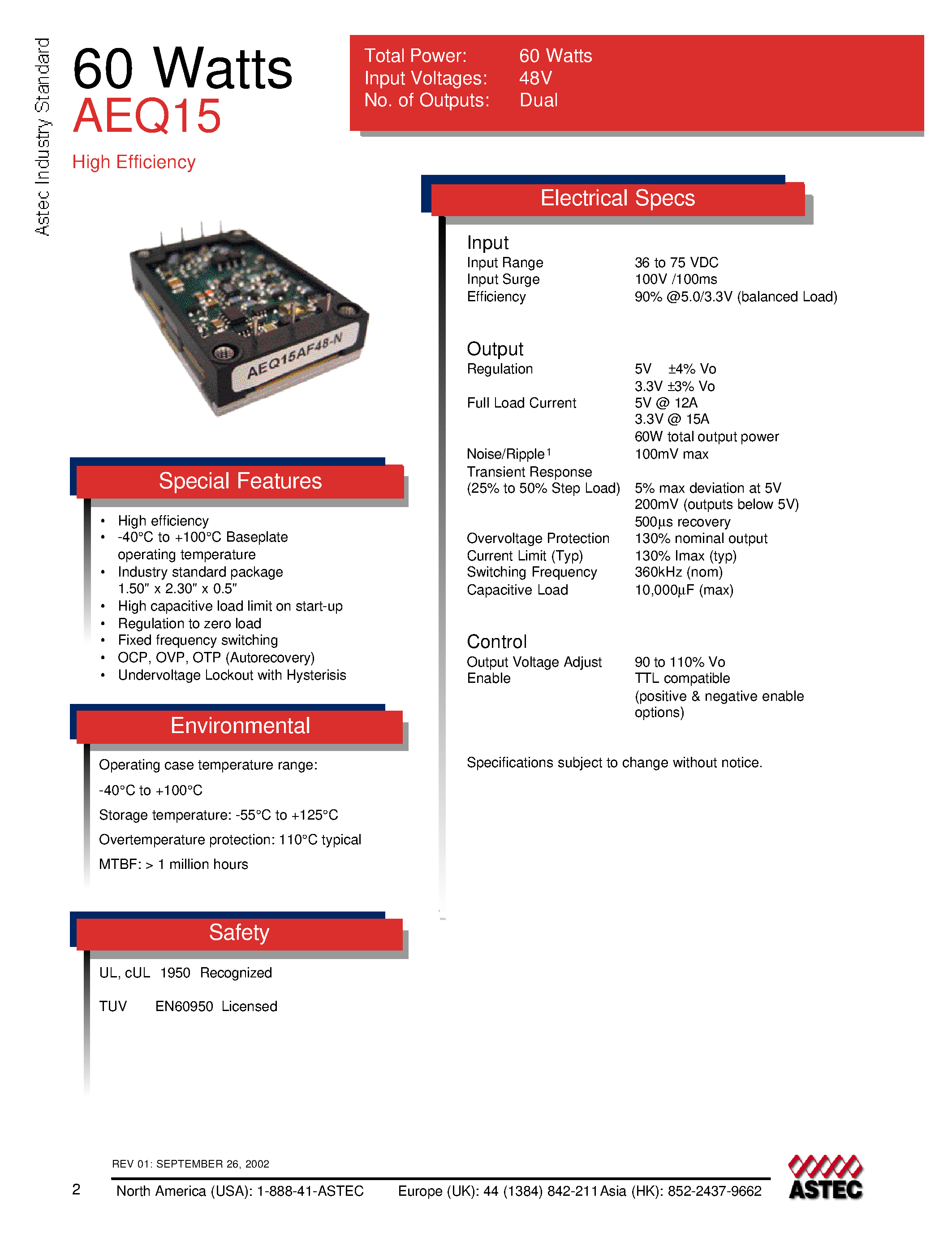 Datasheet AEQ15AF48N-L - DC-DC / Industry Standard Isolated Quarter Brick page 1