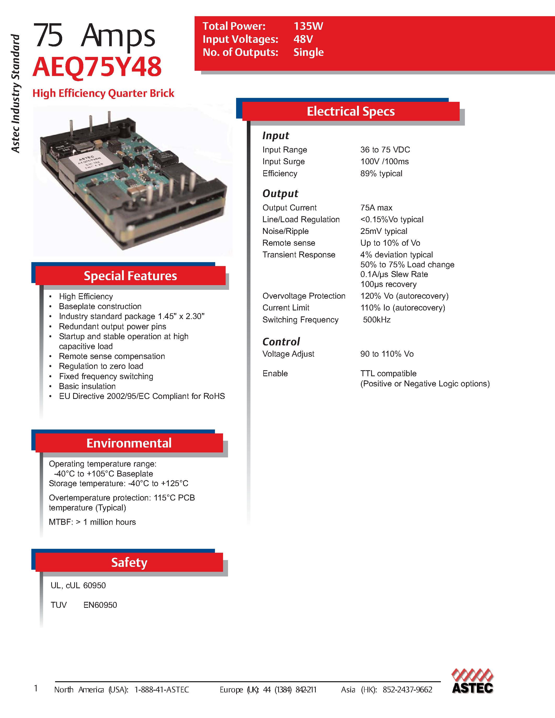 Даташит на микросхему AEQ75Y48 страница 1 Даташит AEQ75Y48 - DC-DC / Industry Standard Isolated Quarter Brick страница 1