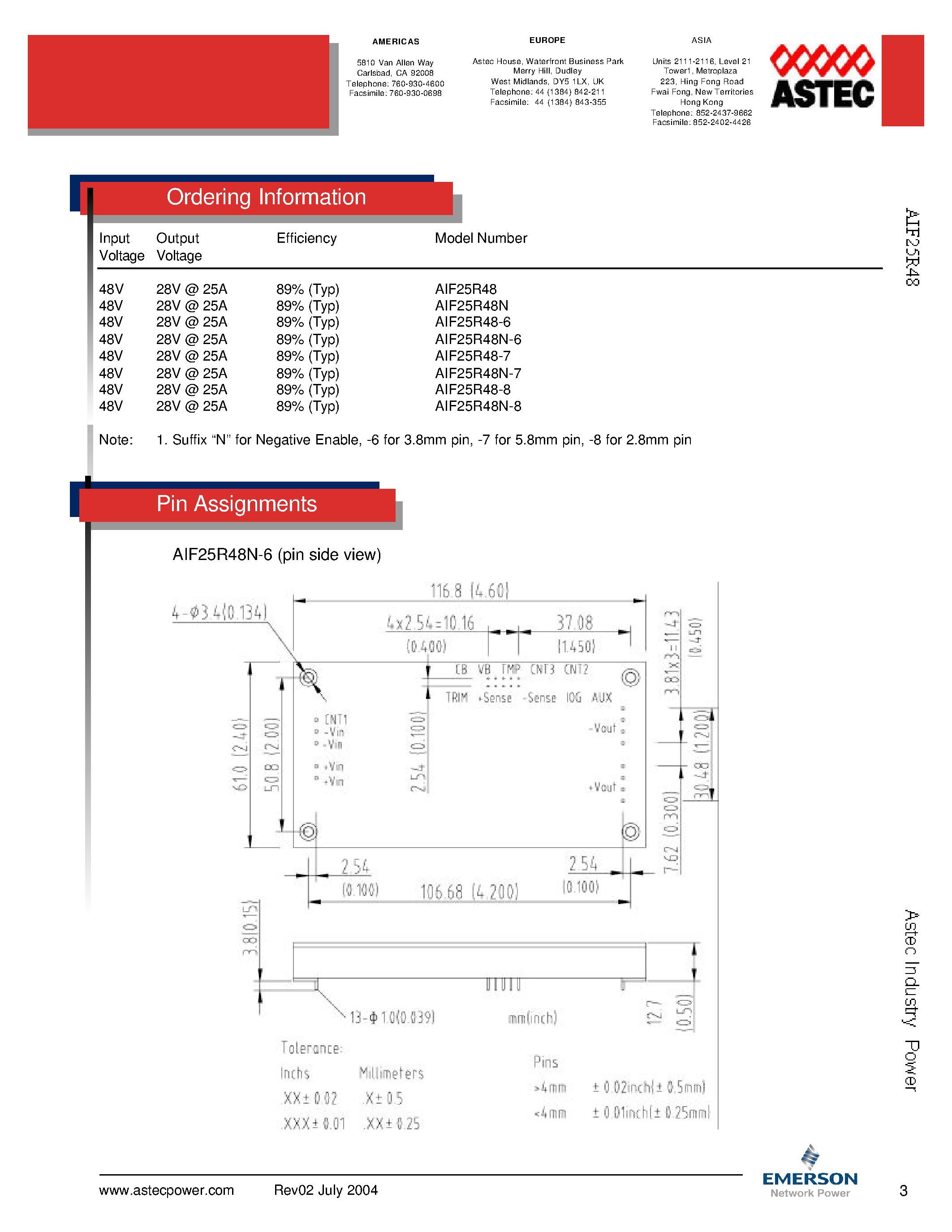 Datasheet AIF25R48-6 page 2 Datasheet AIF25R48-6 - DC-DC / High Voltage Full Brick page 2