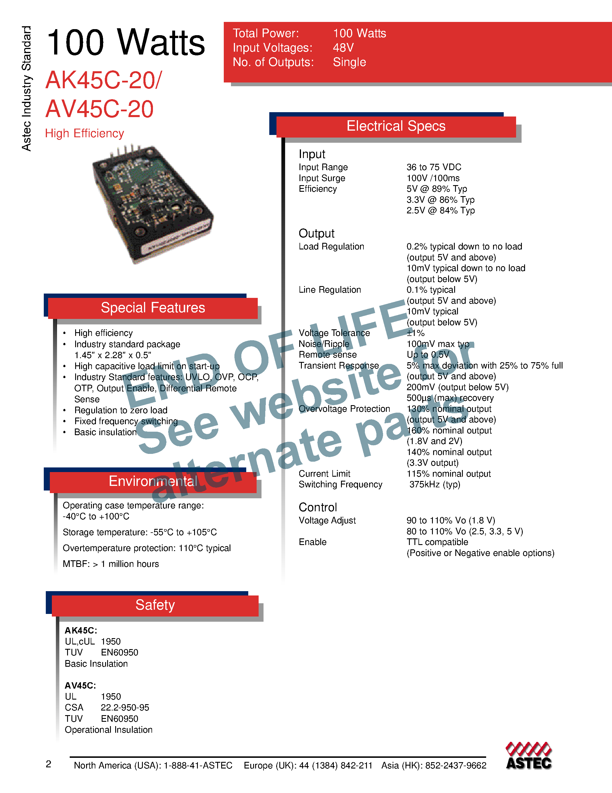 Datasheet AK45C-048L-033F20HA-8 - DC-DC / Industry Standard Isolated Quarter Brick page 1