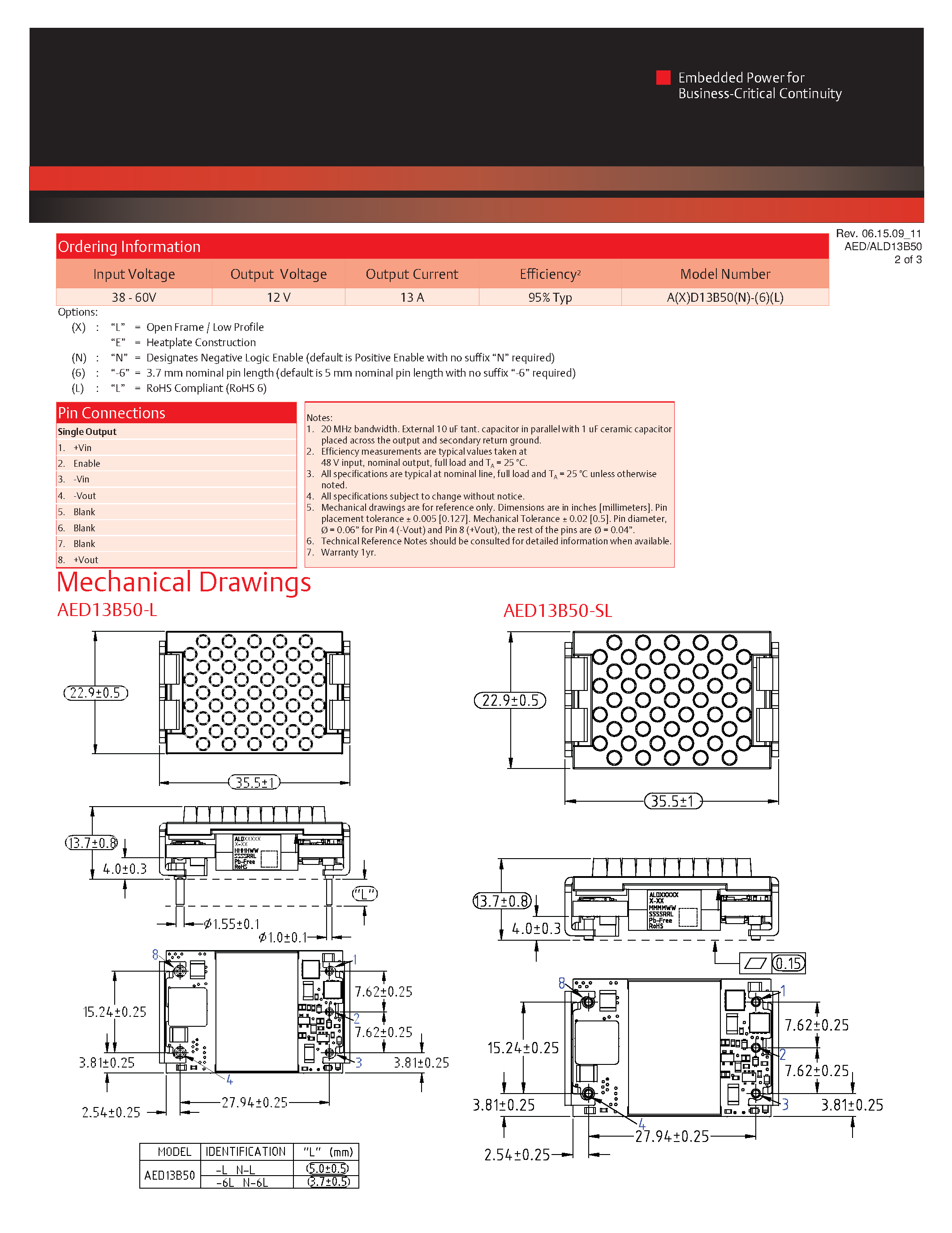 Даташит на микросхему ALD13B50N-L страница 2 Даташит ALD13B50N-L - DC-DC / Intermediate Bus Converter страница 2