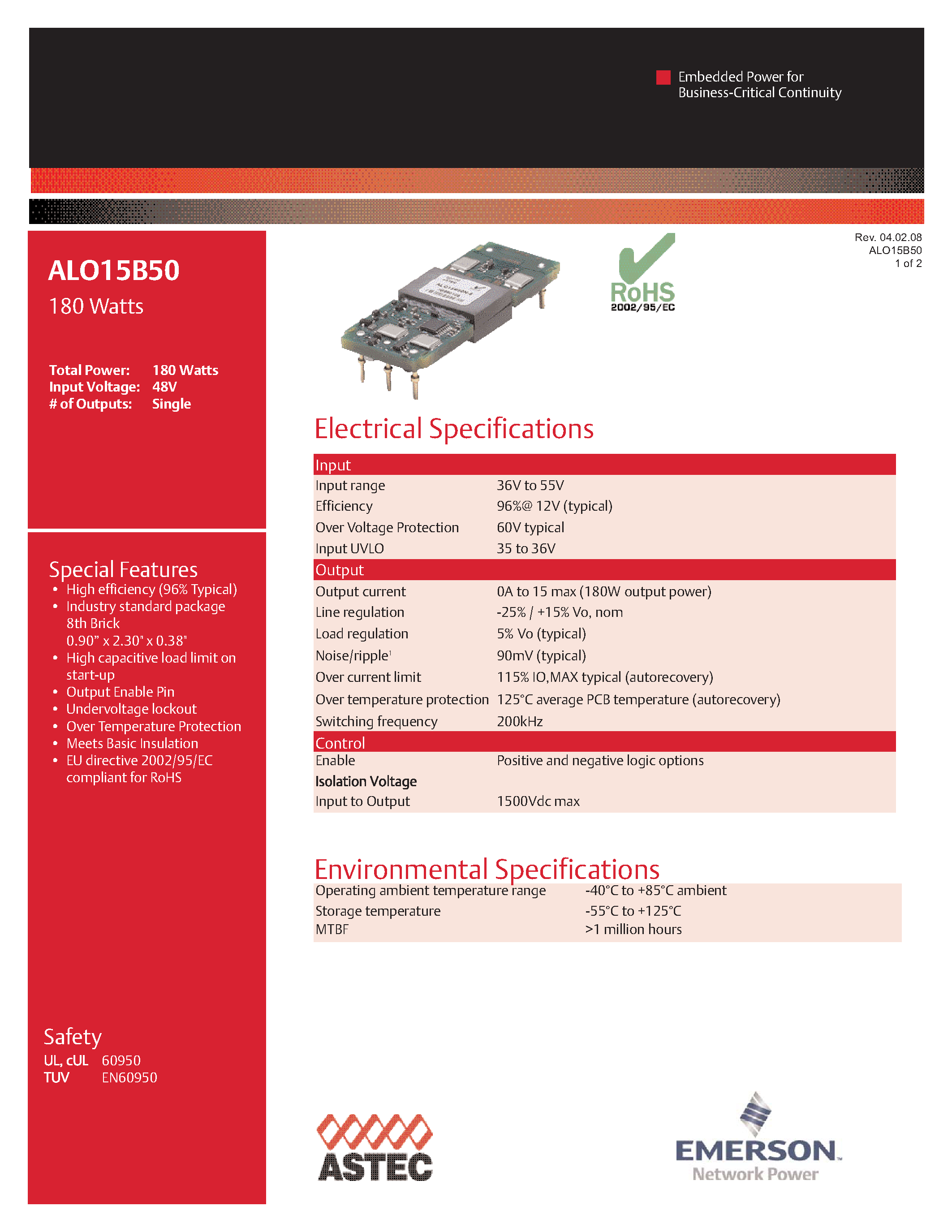 Datasheet ALO15B50-6 - DC-DC / Industry Standard Isolated Eighth Brick page 1