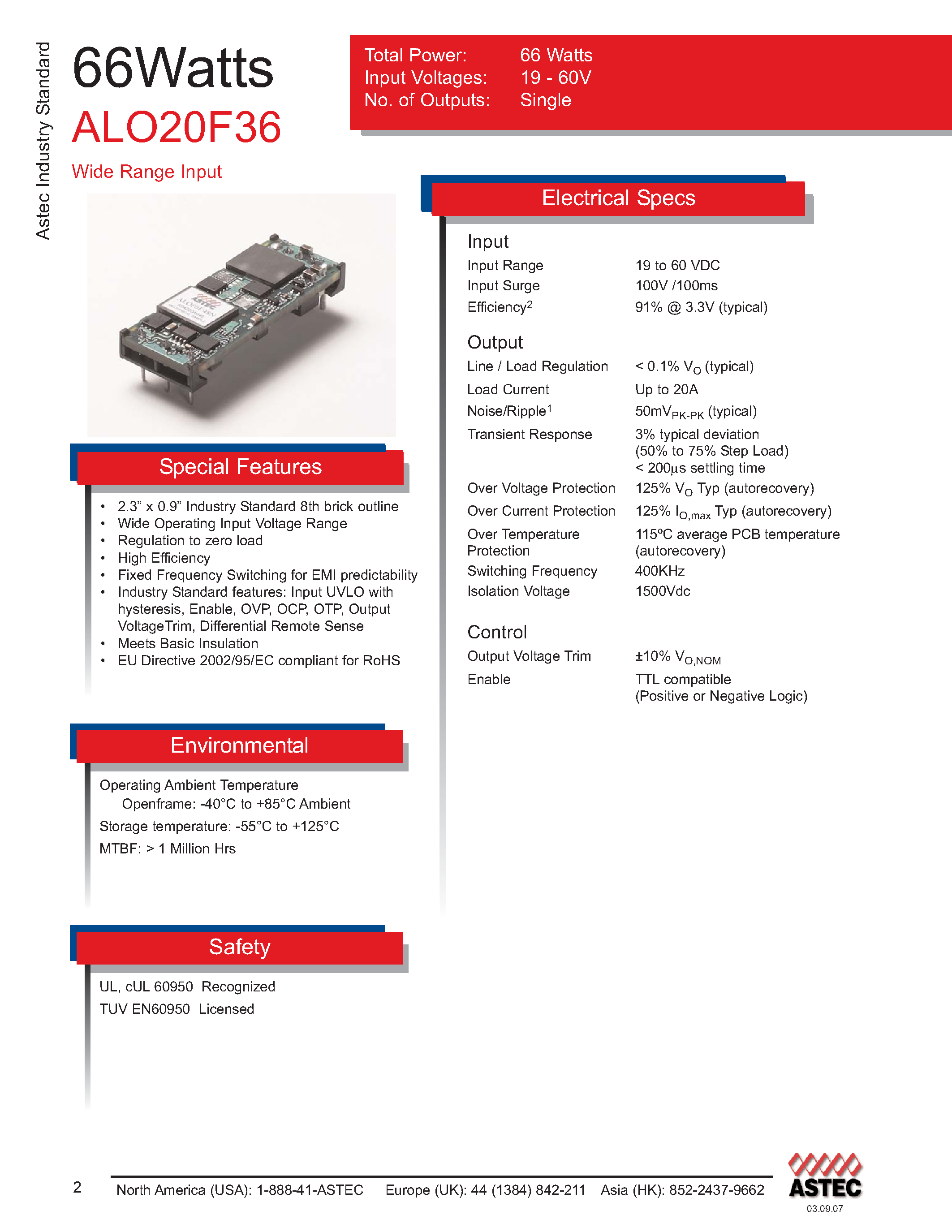 Даташит ALO20F36-6L - DC-DC / Industry Standard Isolated Eighth Brick страница 1