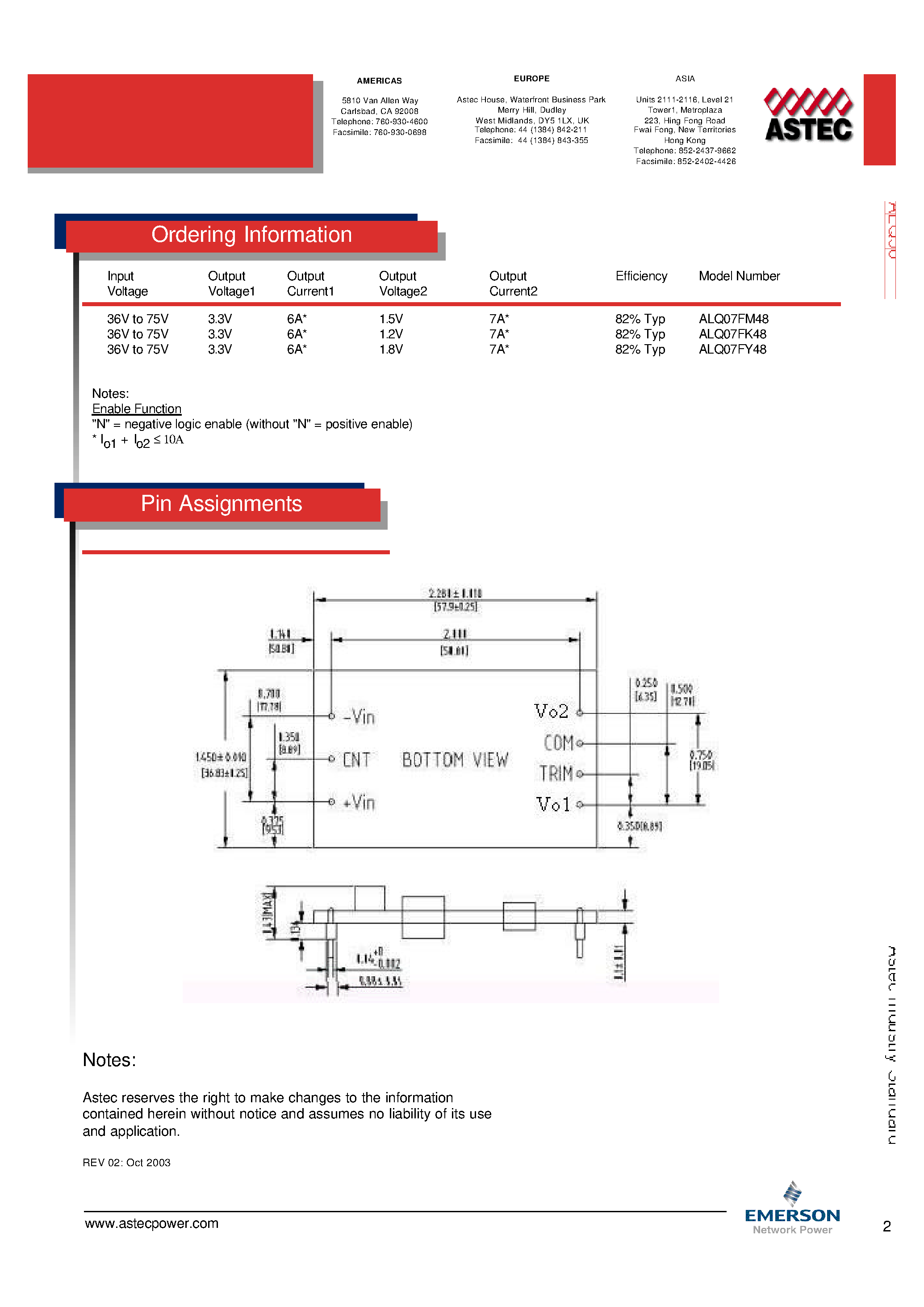Datasheet ALQ07FM48-7 page 2 Datasheet ALQ07FM48-7 - DC-DC / Industry Standard Isolated Quarter Brick page 2