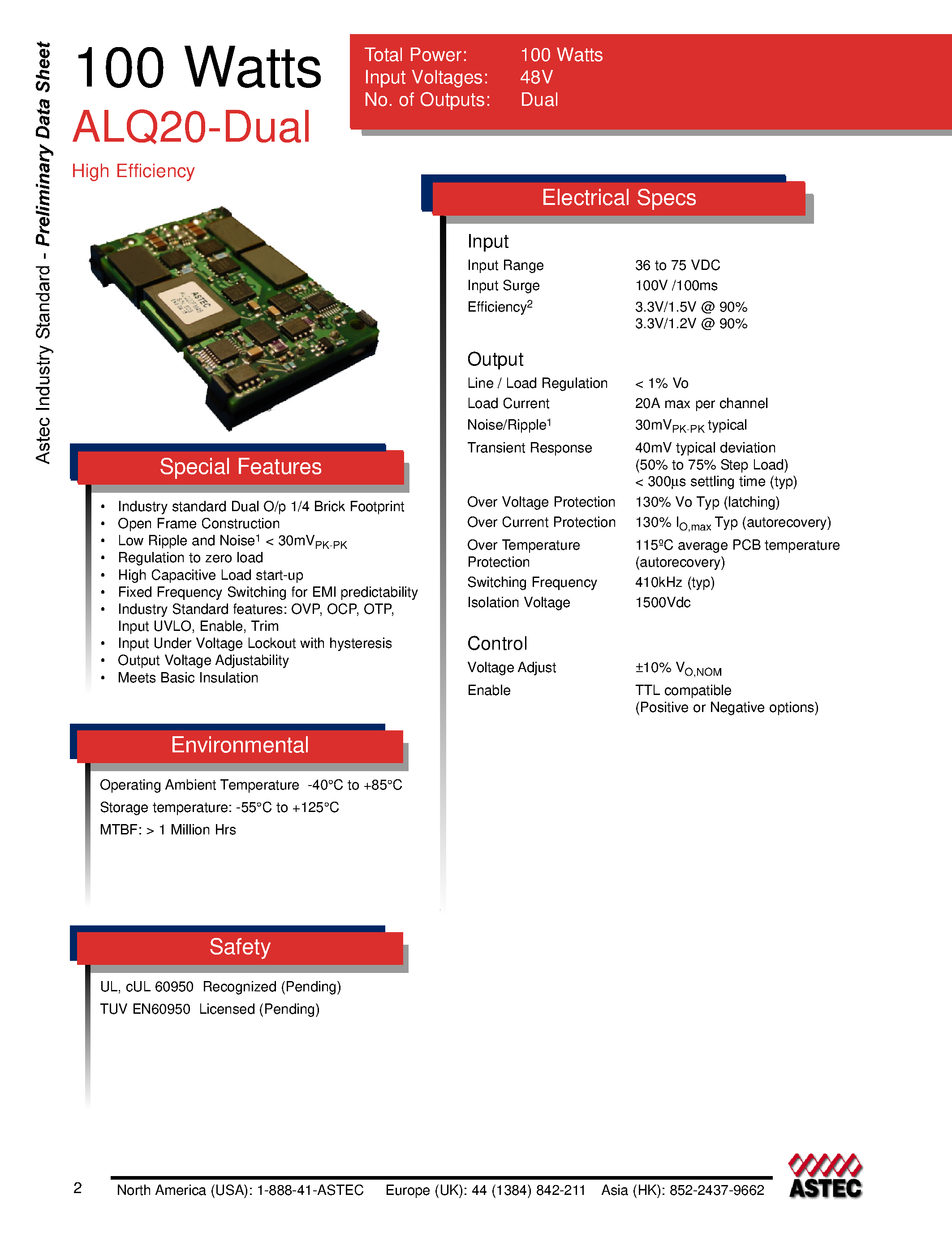 Даташит ALQ20FM48 - DC-DC / Industry Standard Isolated Quarter Brick страница 1