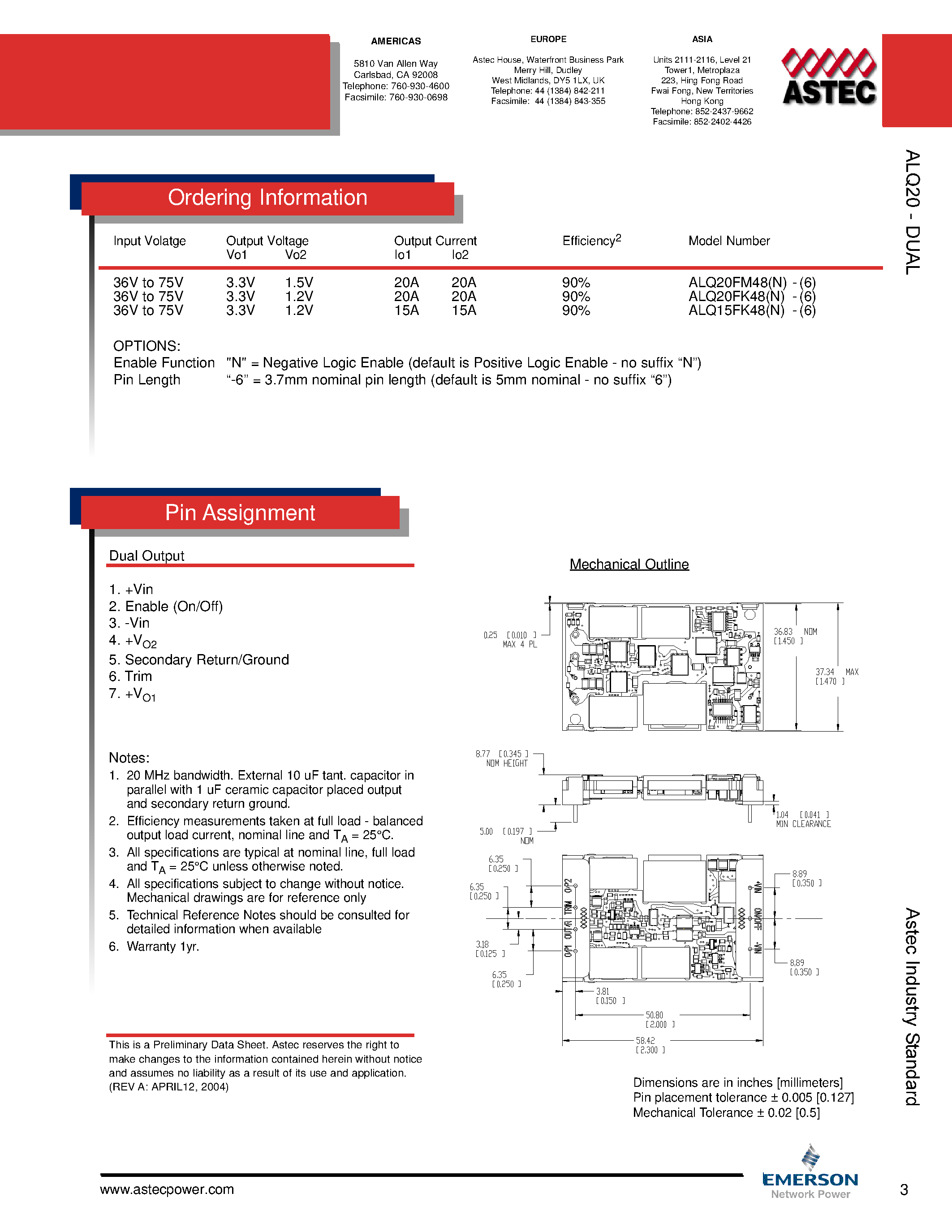 Даташит ALQ20FM48 - DC-DC / Industry Standard Isolated Quarter Brick страница 2