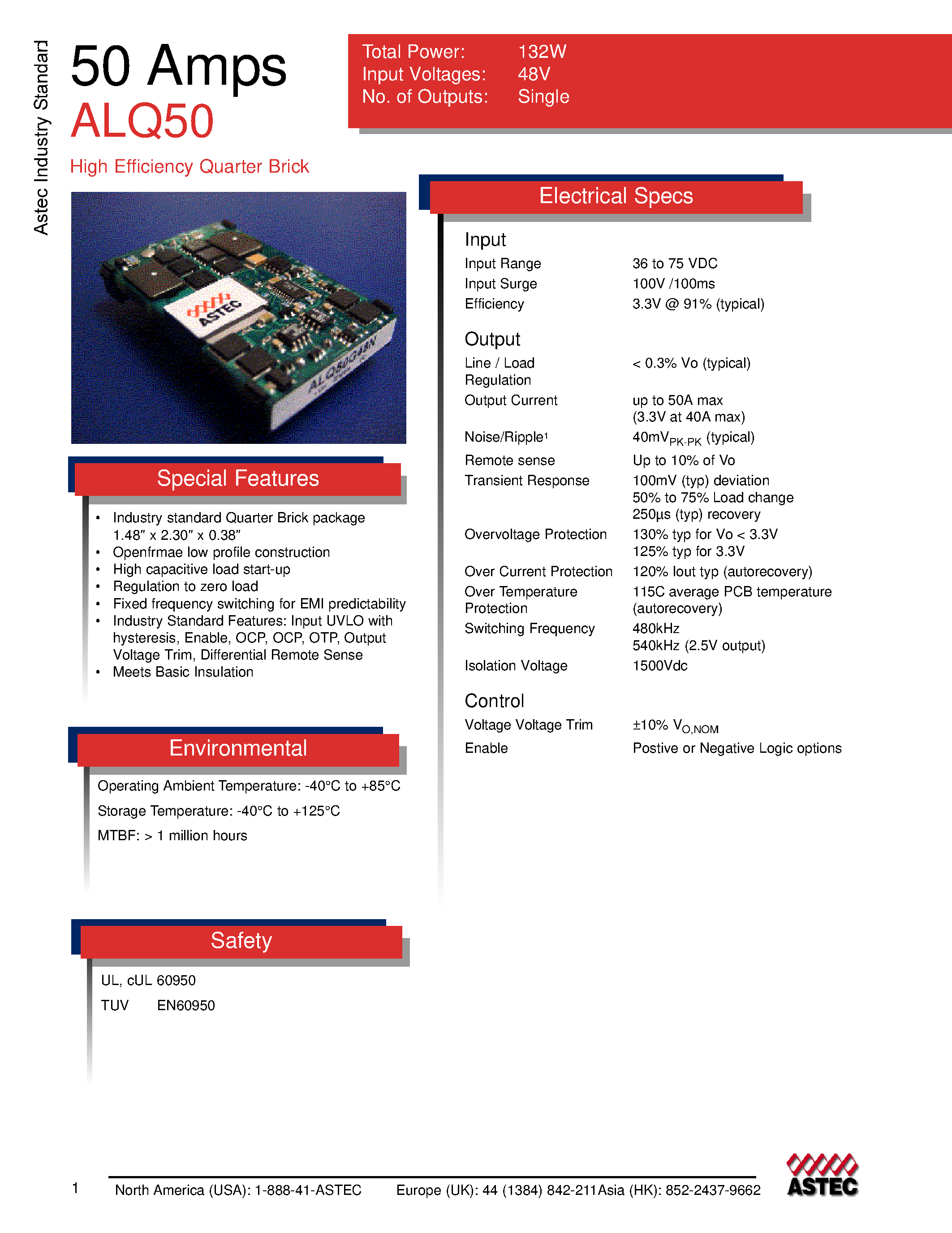 Даташит на микросхему ALQ40F48N страница 1 Даташит ALQ40F48N - DC-DC / Industry Standard Isolated Quarter Brick страница 1