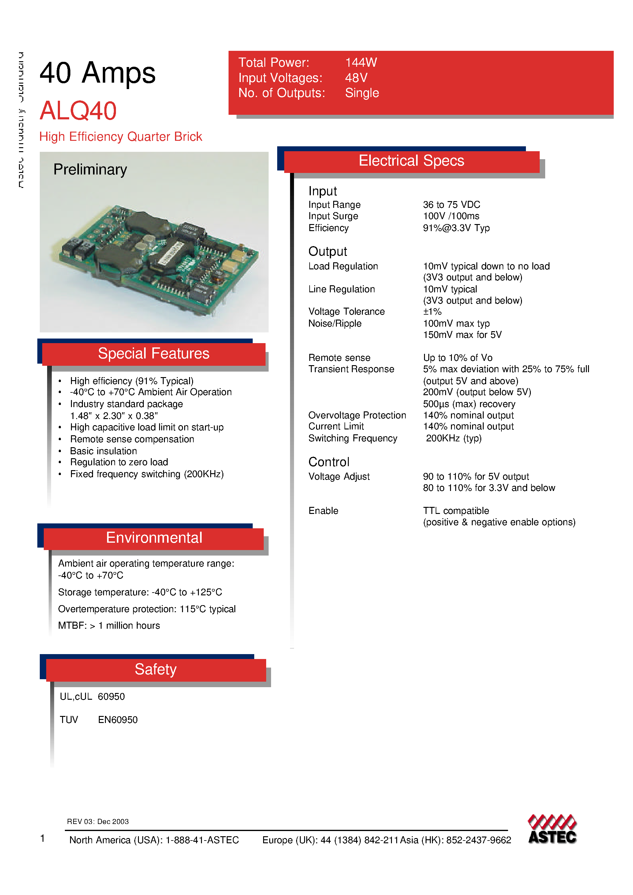 Datasheet ALQ40G48-7 page 1 Datasheet ALQ40G48-7 - DC-DC / Industry Standard Isolated Quarter Brick page 1