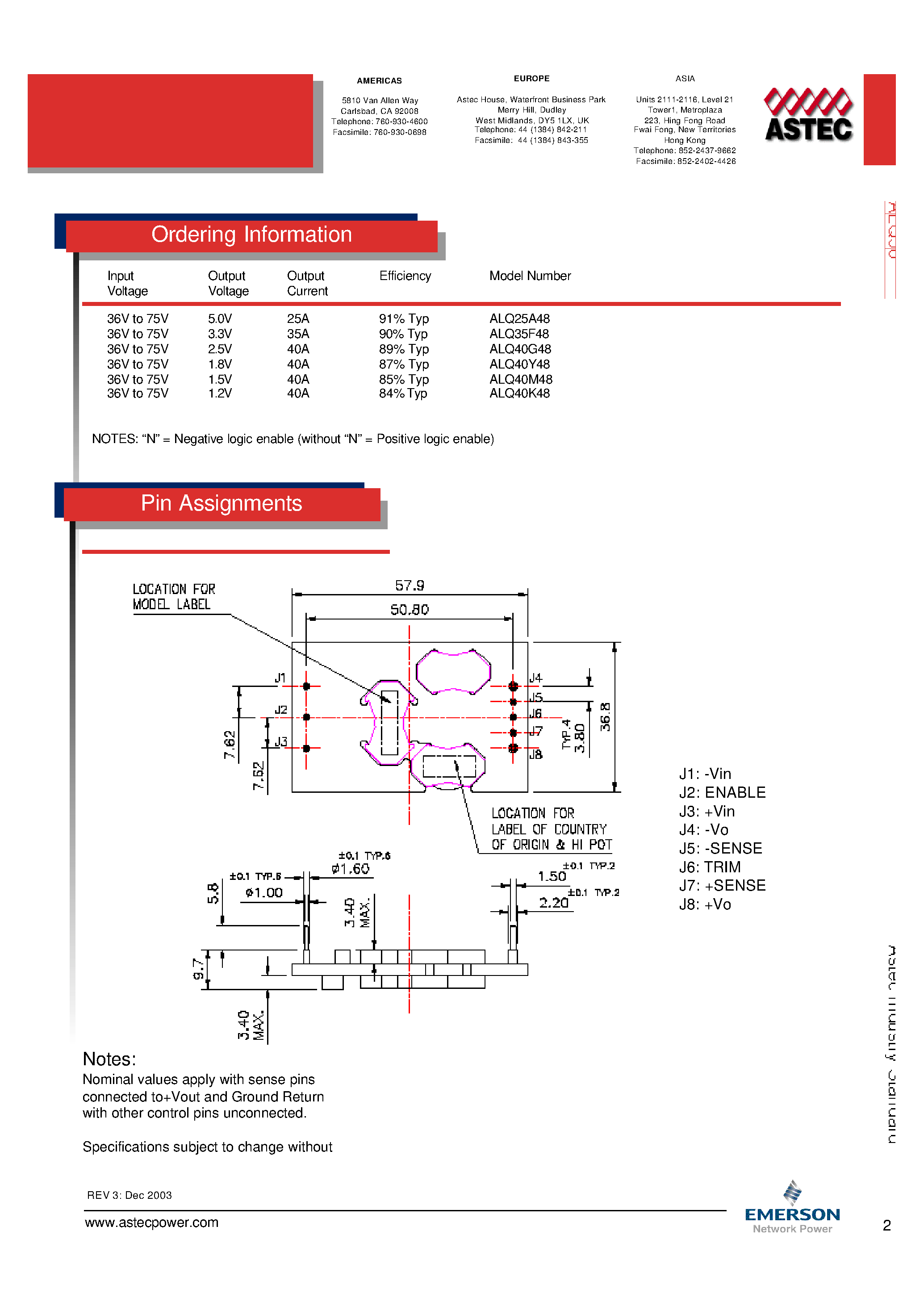 Datasheet ALQ40G48-7 page 2 Datasheet ALQ40G48-7 - DC-DC / Industry Standard Isolated Quarter Brick page 2