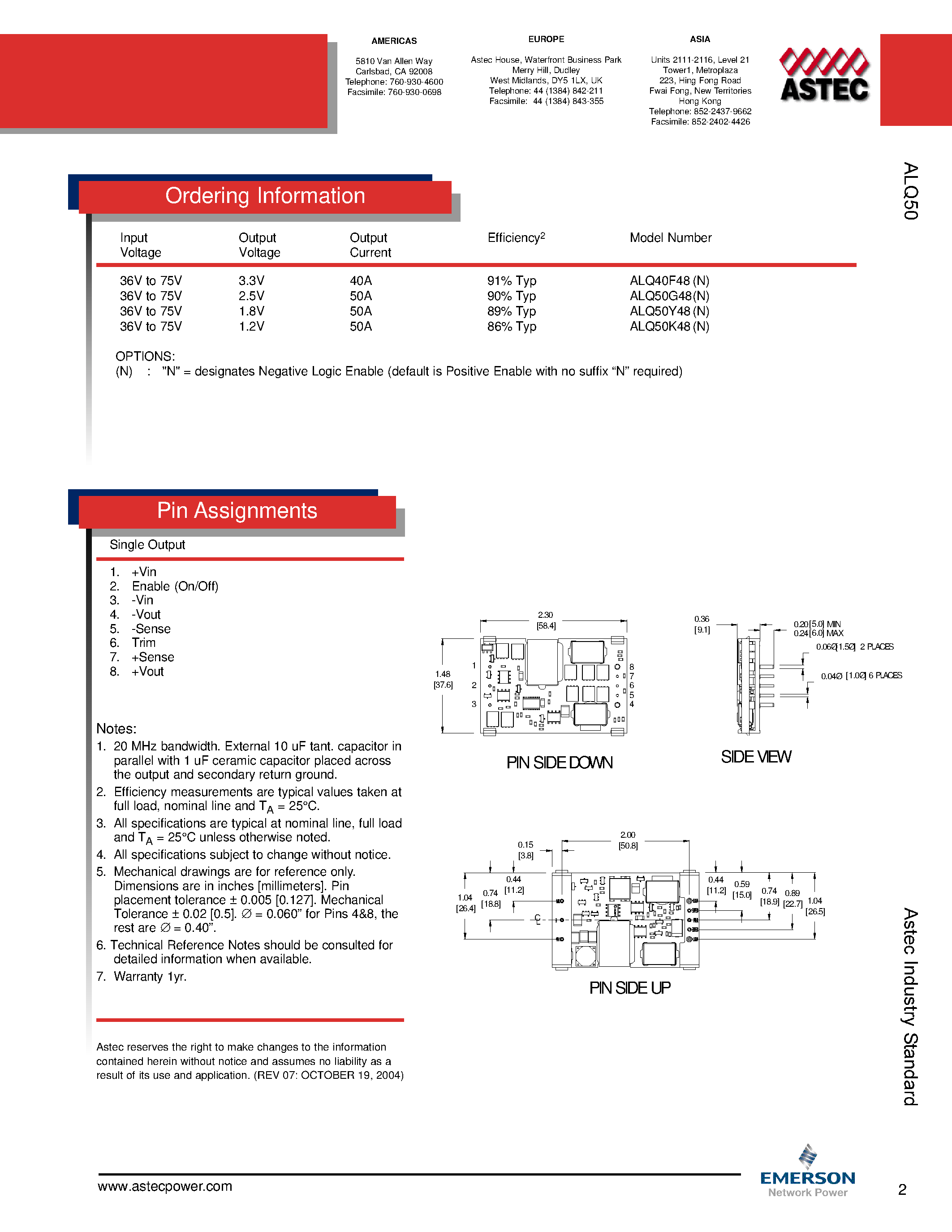 Даташит на микросхему ALQ50Y48N-L страница 2 Даташит ALQ50Y48N-L - DC-DC / Industry Standard Isolated Quarter Brick страница 2