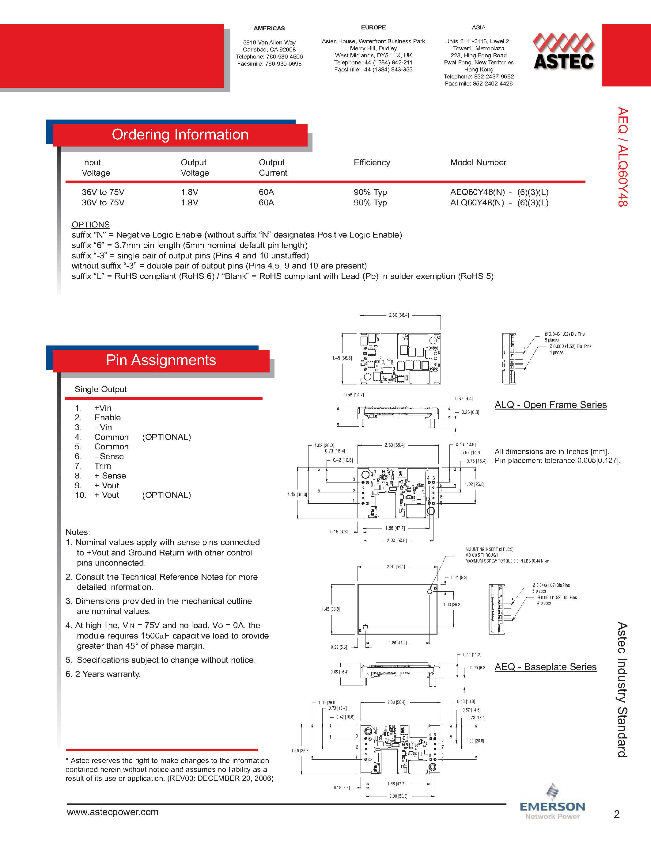 Даташит на микросхему ALQ60Y48N-63L страница 2 Даташит ALQ60Y48N-63L - DC-DC / Industry Standard Isolated Quarter Brick страница 2