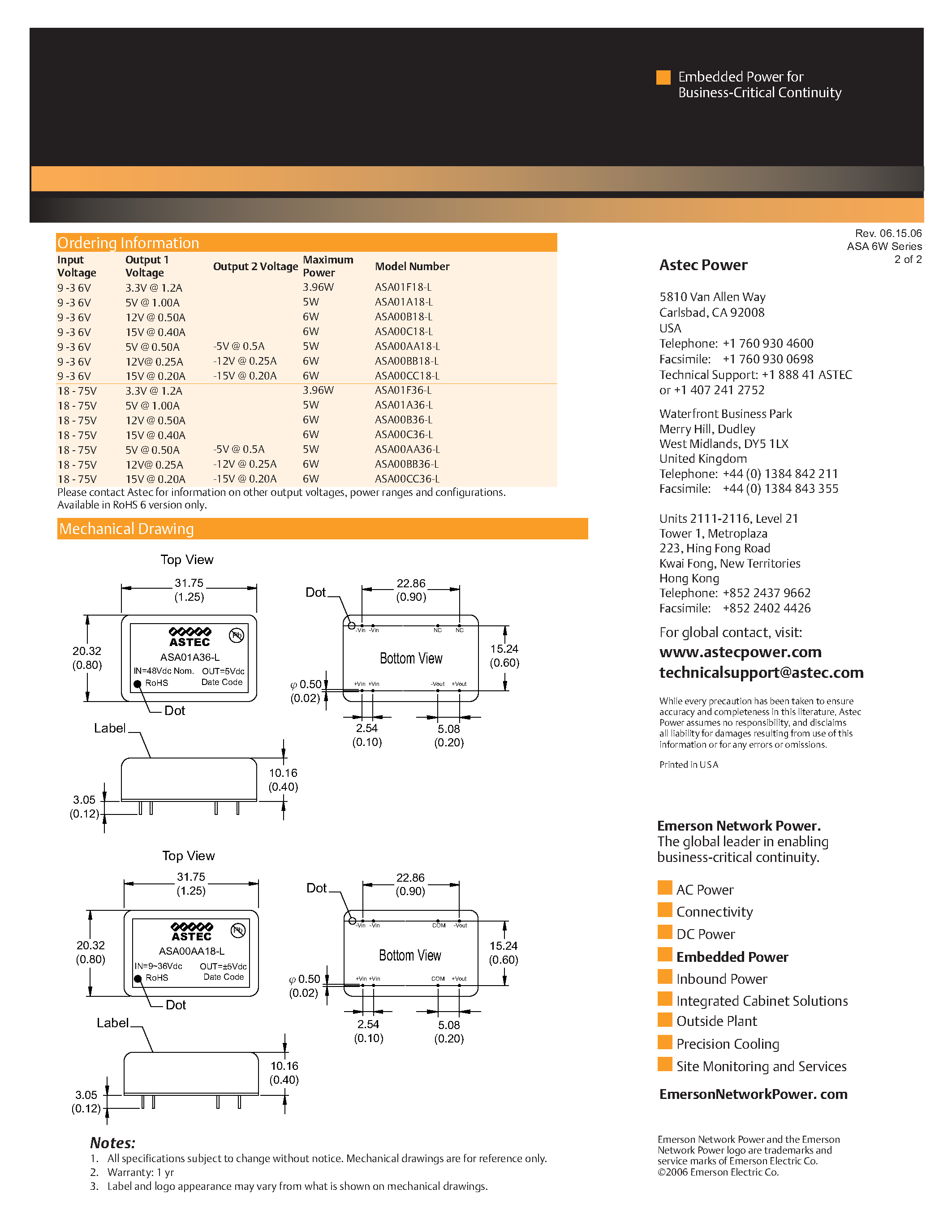 Даташит ASA00AA18-L - DC-DC / Low Power Isolated Industrial страница 2