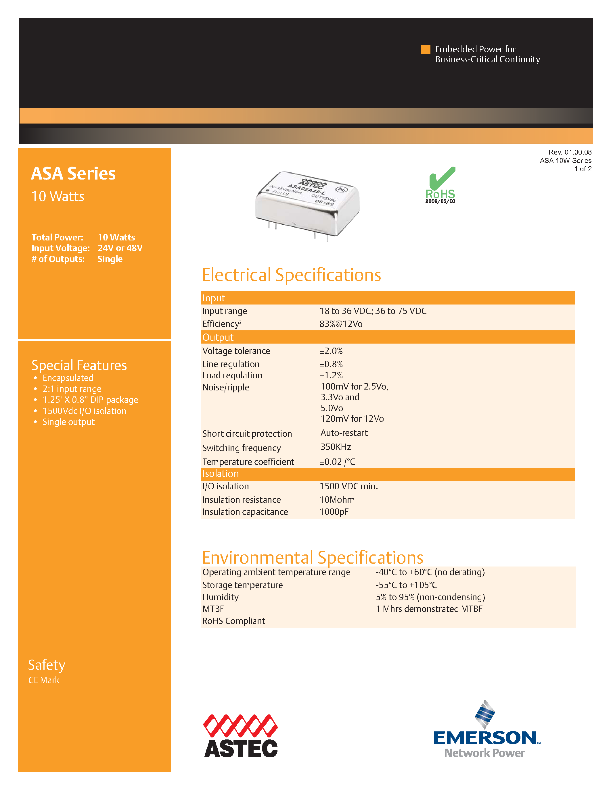 Datasheet ASA03G24-L page 1 Datasheet ASA03G24-L - DC-DC / Low Power Isolated Industrial page 1