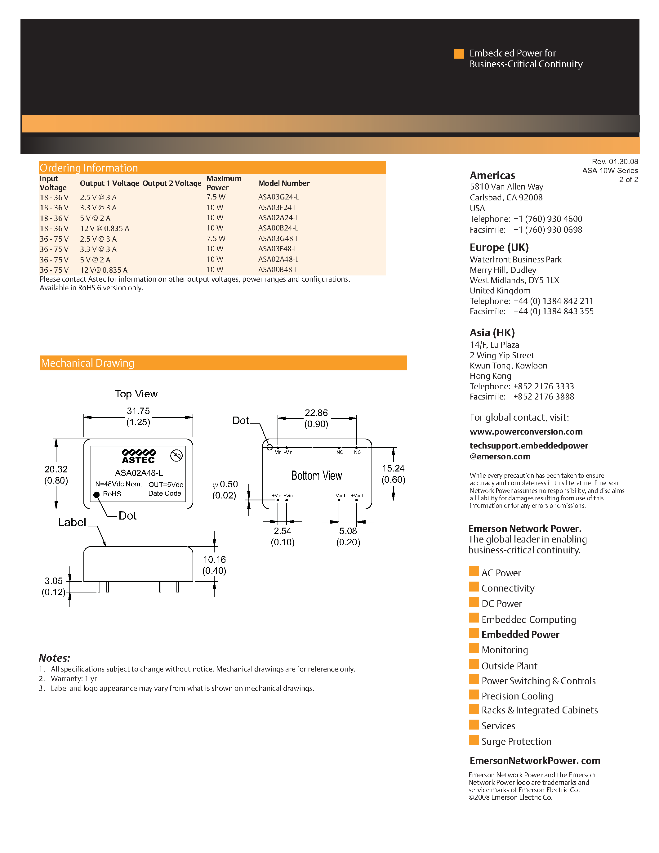 Datasheet ASA03G24-L page 2 Datasheet ASA03G24-L - DC-DC / Low Power Isolated Industrial page 2