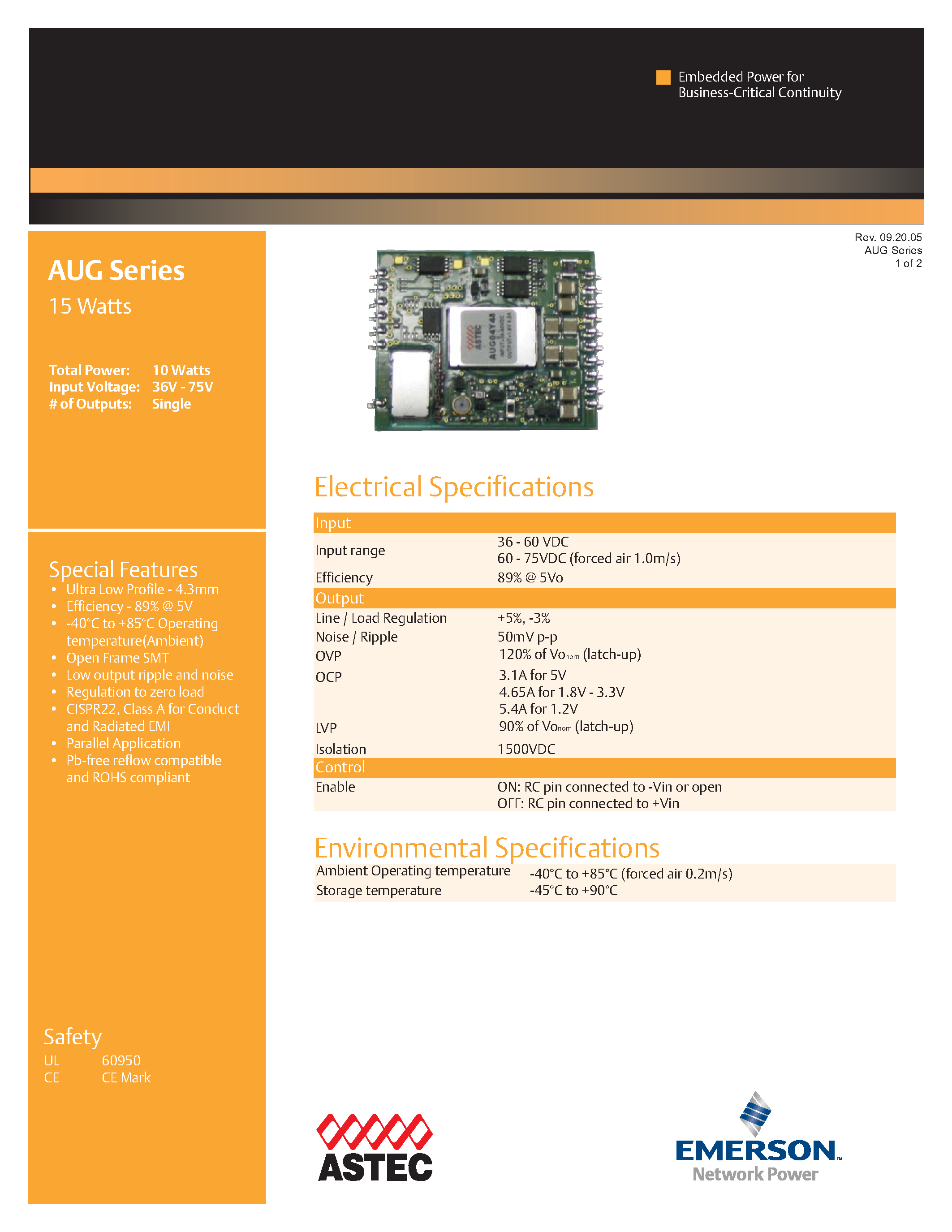 Datasheet AUG03A48-L page 1 Datasheet AUG03A48-L - DC-DC / Ultra Low Profile Isolated page 1
