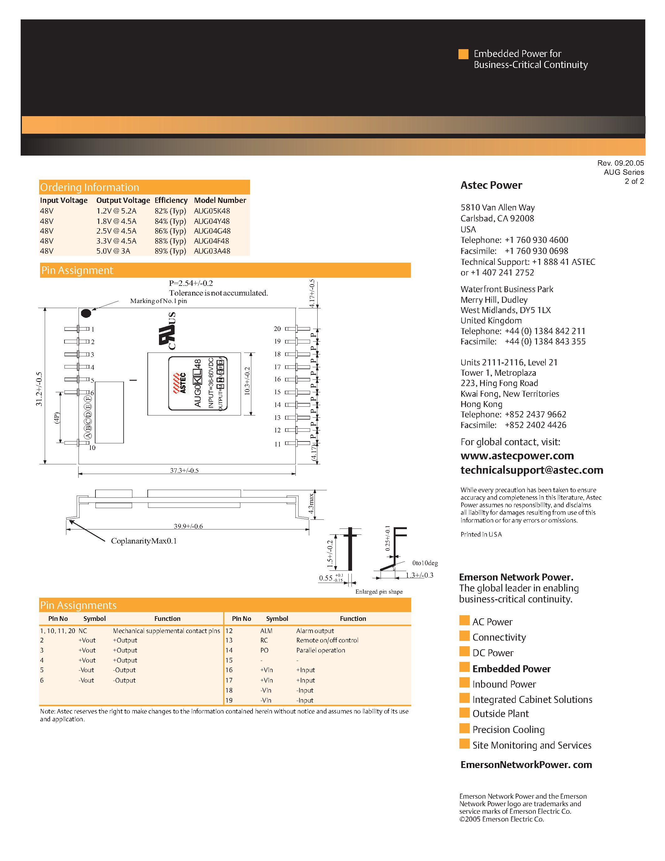 Datasheet AUG04G48-L page 2 Datasheet AUG04G48-L - DC-DC / Ultra Low Profile Isolated page 2