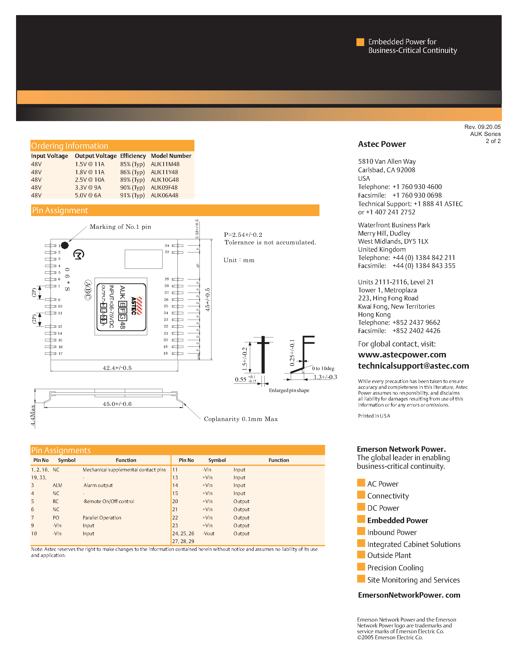 Datasheet AUK11Y48-L page 2 Datasheet AUK11Y48-L - DC-DC / Ultra Low Profile Isolated page 2