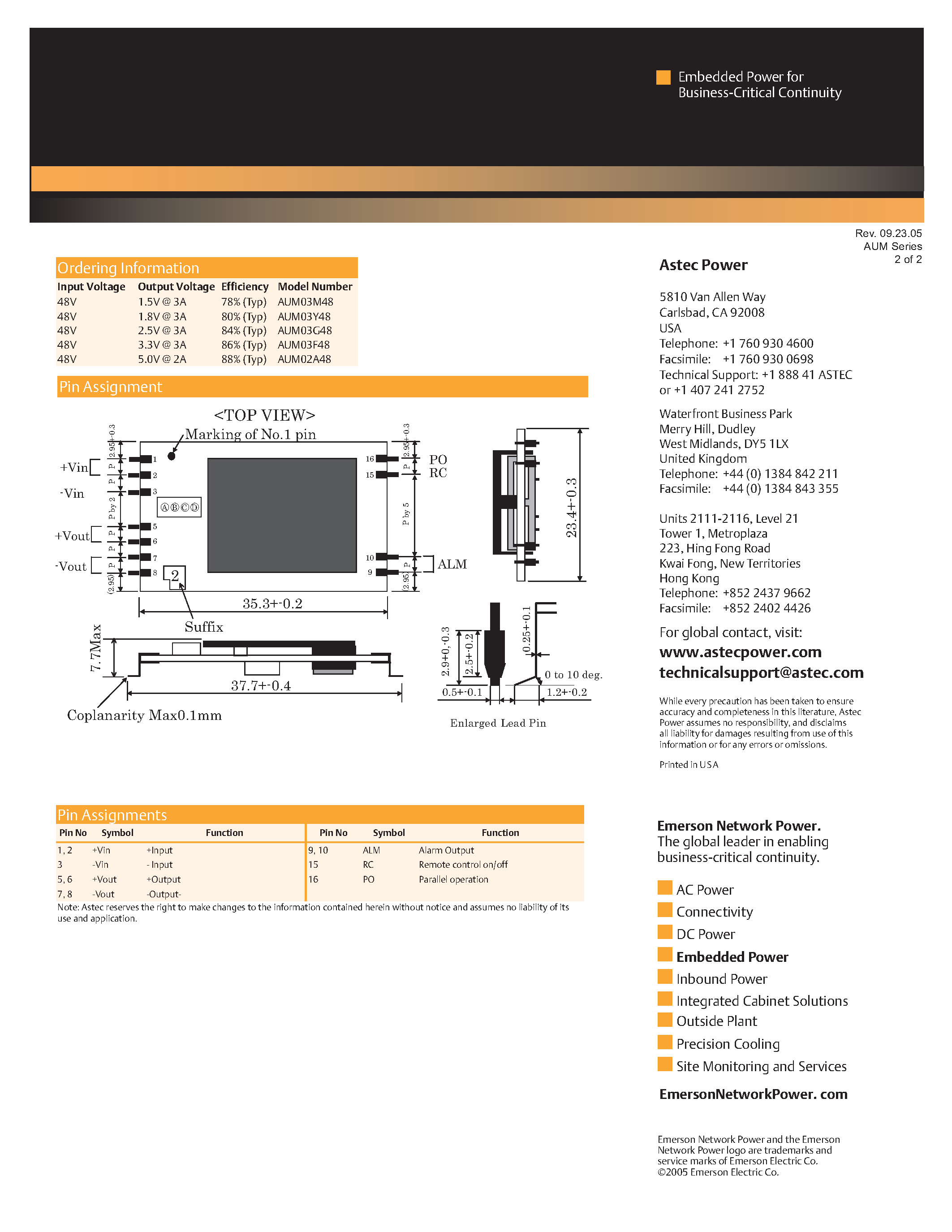 Datasheet AUM03M48-L page 2 Datasheet AUM03M48-L - DC-DC / Ultra Low Profile Isolated page 2