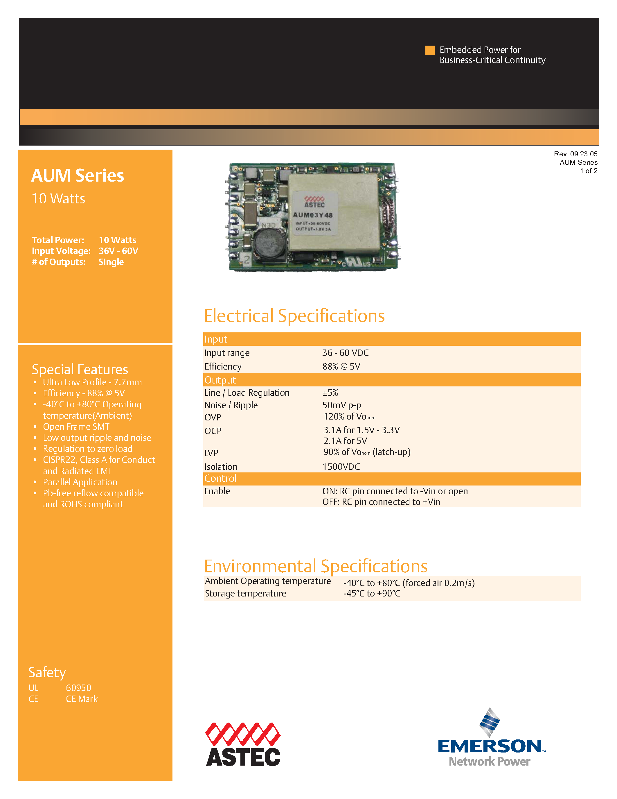 Datasheet AUM03Y48-L page 1 Datasheet AUM03Y48-L - DC-DC / Ultra Low Profile Isolated page 1