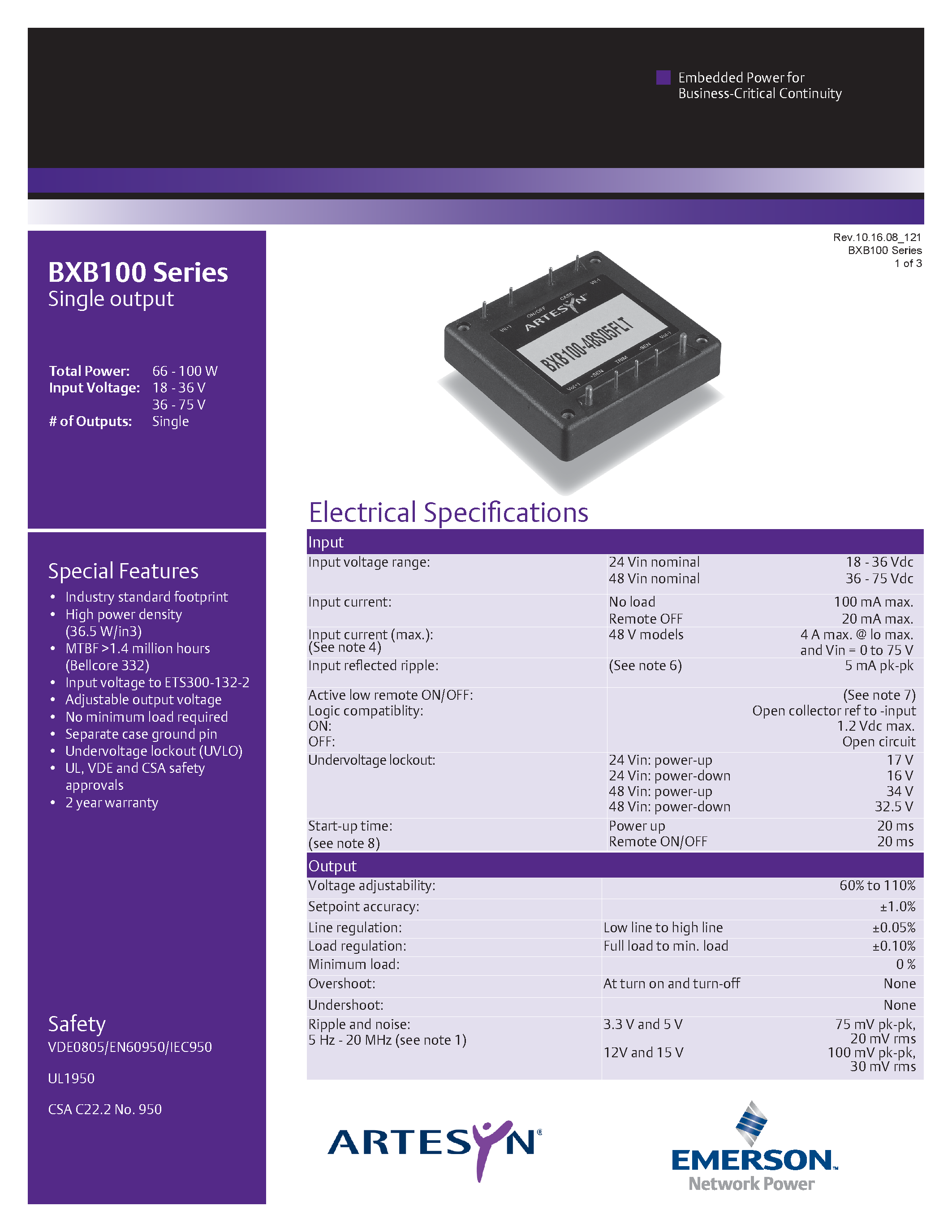 Даташит на микросхему BXB100-48S12FLTJ страница 1 Даташит BXB100-48S12FLTJ - DC-DC / Industry Standard Isolated Half Brick страница 1