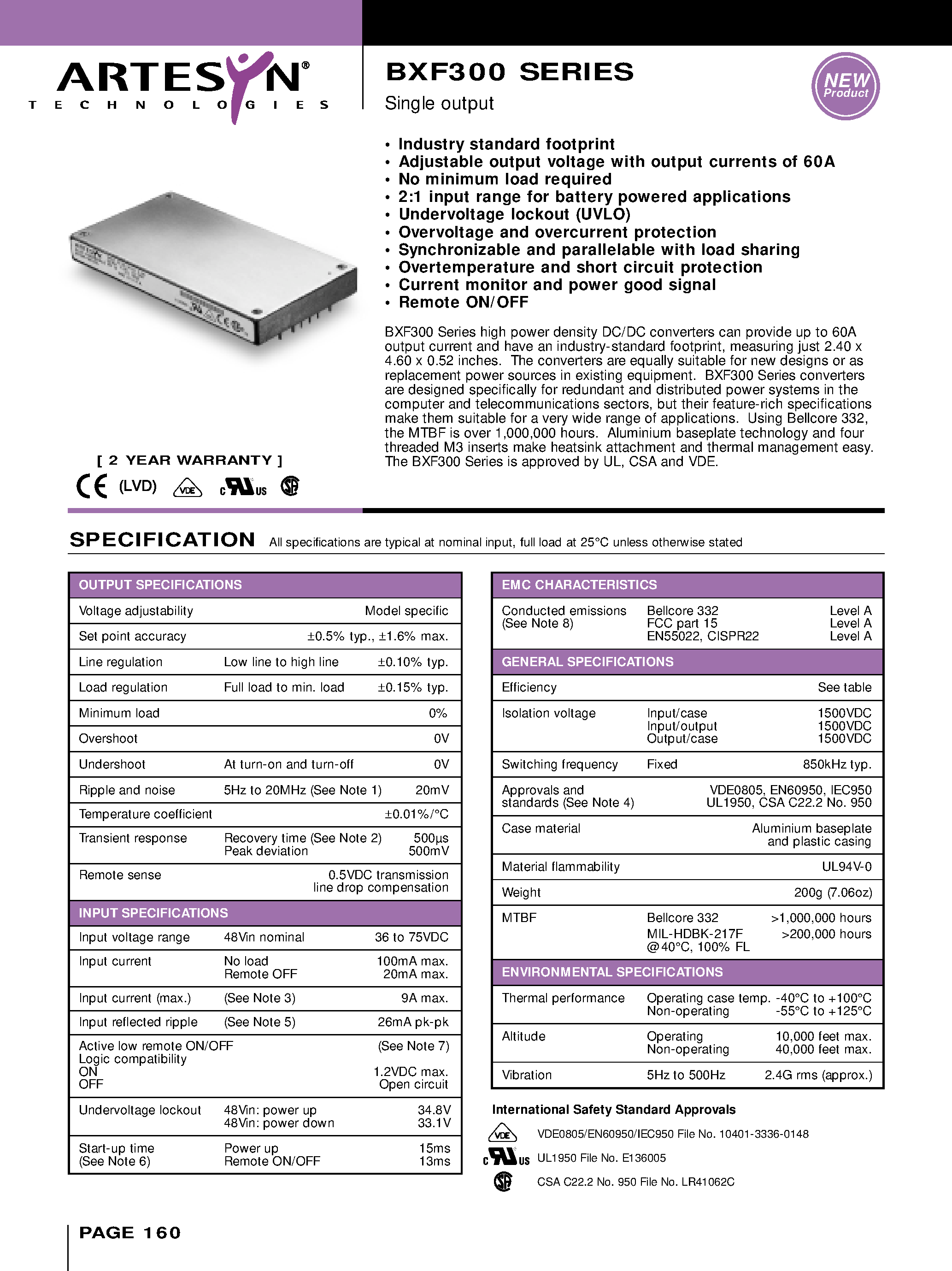 Даташит на микросхему BXF300-24S28N76Y страница 1 Даташит BXF300-24S28N76Y - DC-DC / Industry Standard Isolated страница 1