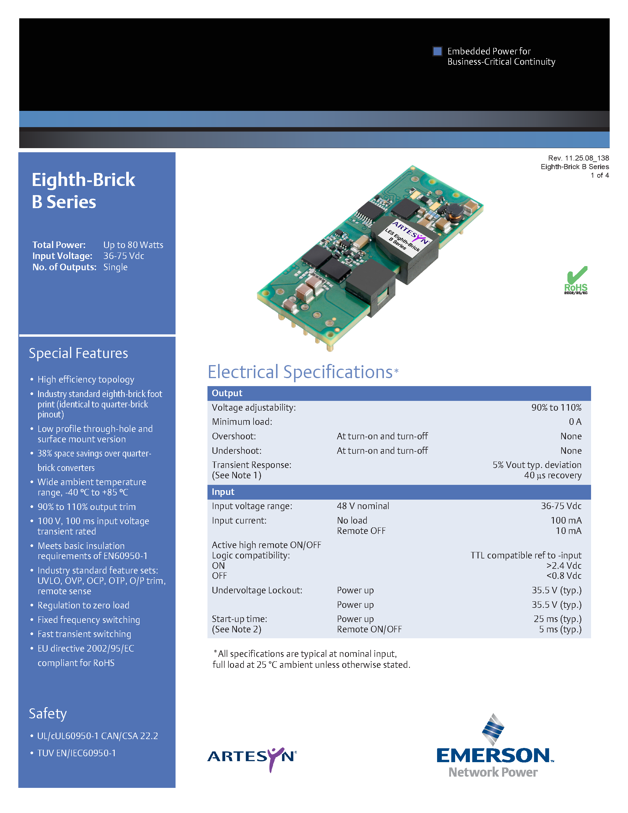 Даташит на микросхему LES06B48-12V0SJ страница 1 Даташит LES06B48-12V0SJ - DC-DC / Industry Standard Isolated Eighth Brick страница 1