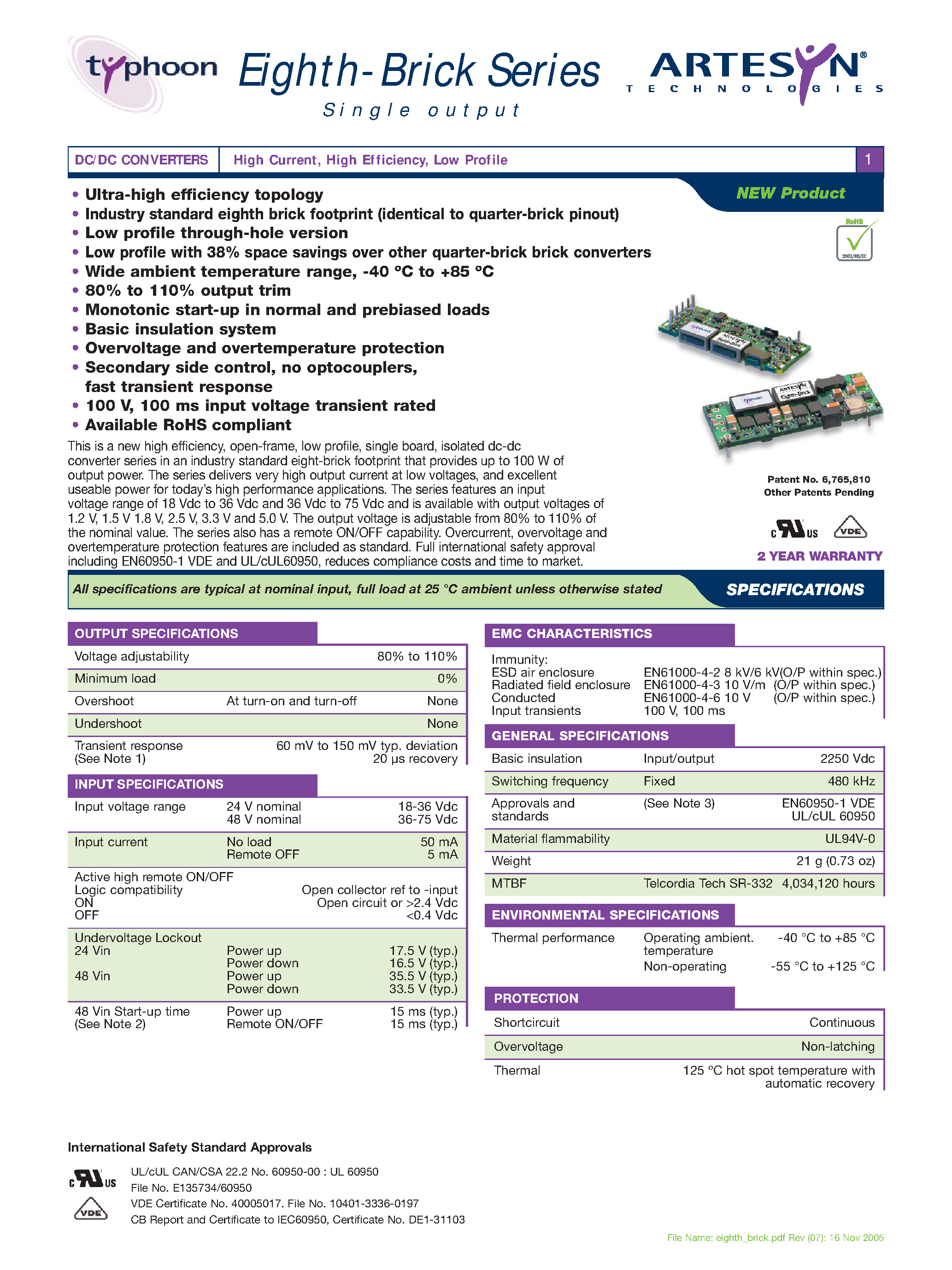 Даташит на микросхему LES10A48-5V0RAKY страница 1 Даташит LES10A48-5V0RAKY - DC-DC / Industry Standard Isolated Eighth Brick страница 1